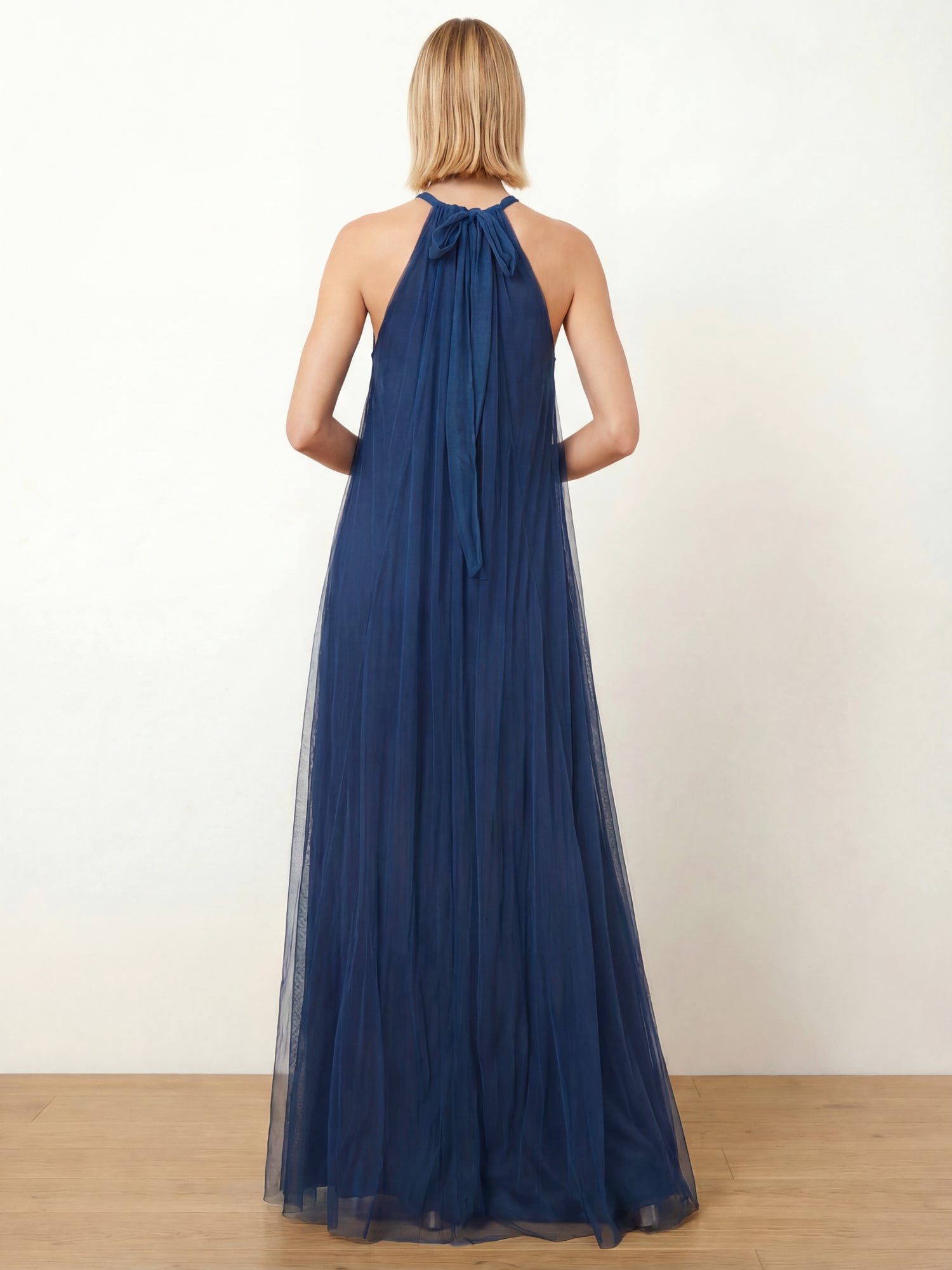 Maya Blue Floral Embellished Halter Neck Trapeze Maxi Dress