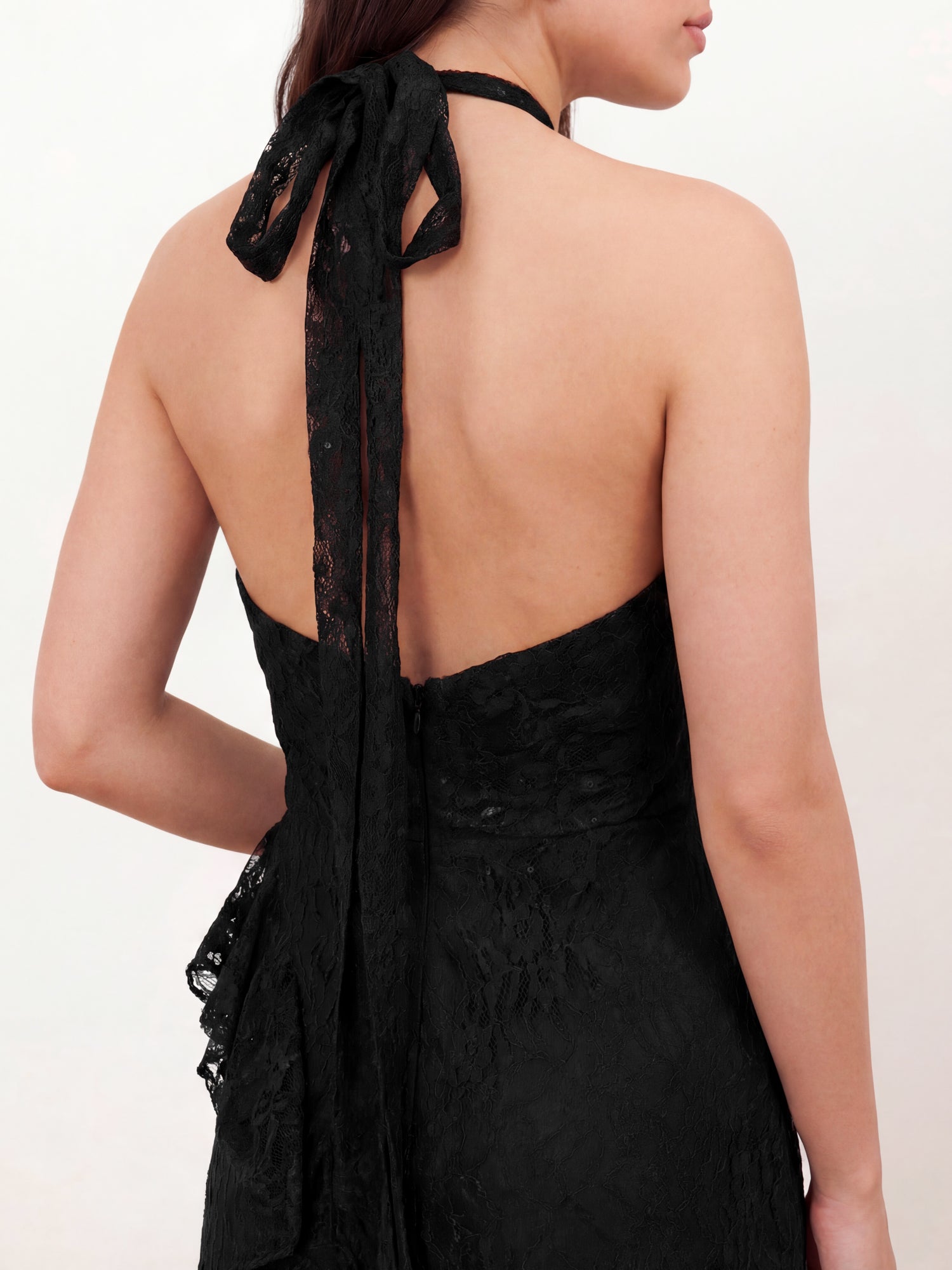 Maya Black Embellished Halter Neck Lace Maxi Dress