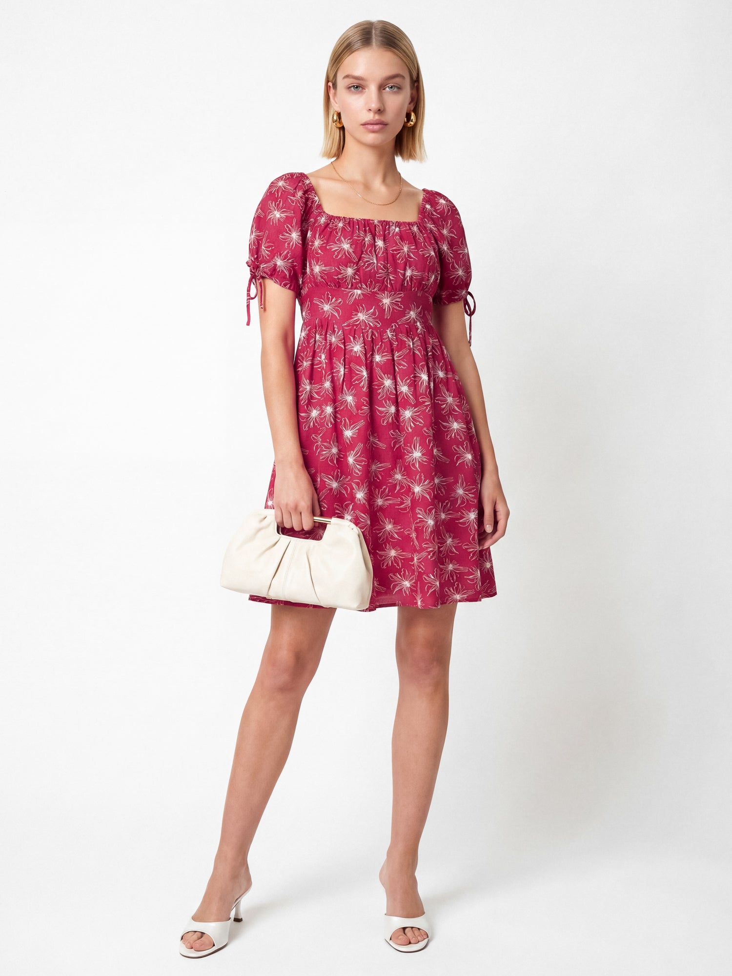 Lovedrobe Hot Pink Floral Square Neck Mini Dress