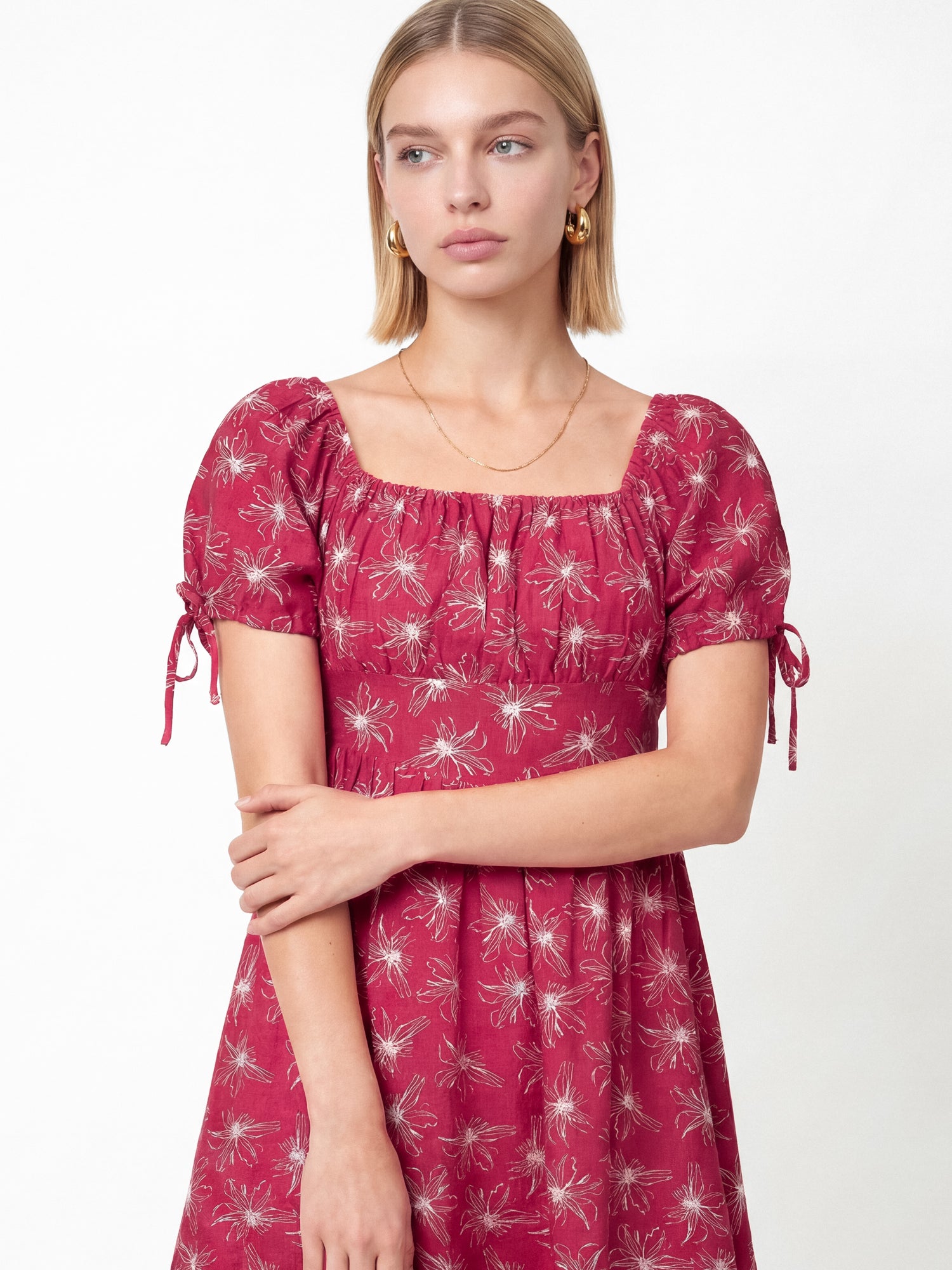 Lovedrobe Hot Pink Floral Square Neck Mini Dress