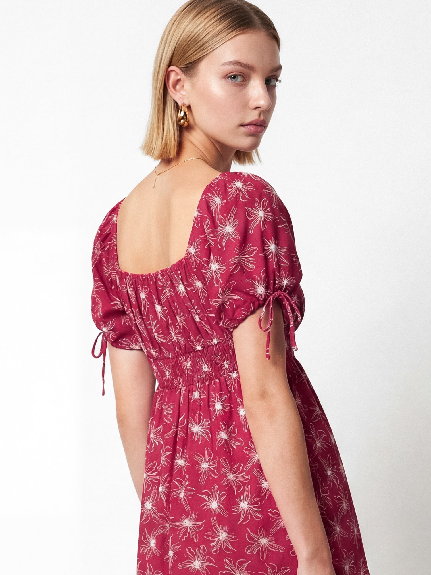 Lovedrobe Hot Pink Floral Square Neck Mini Dress