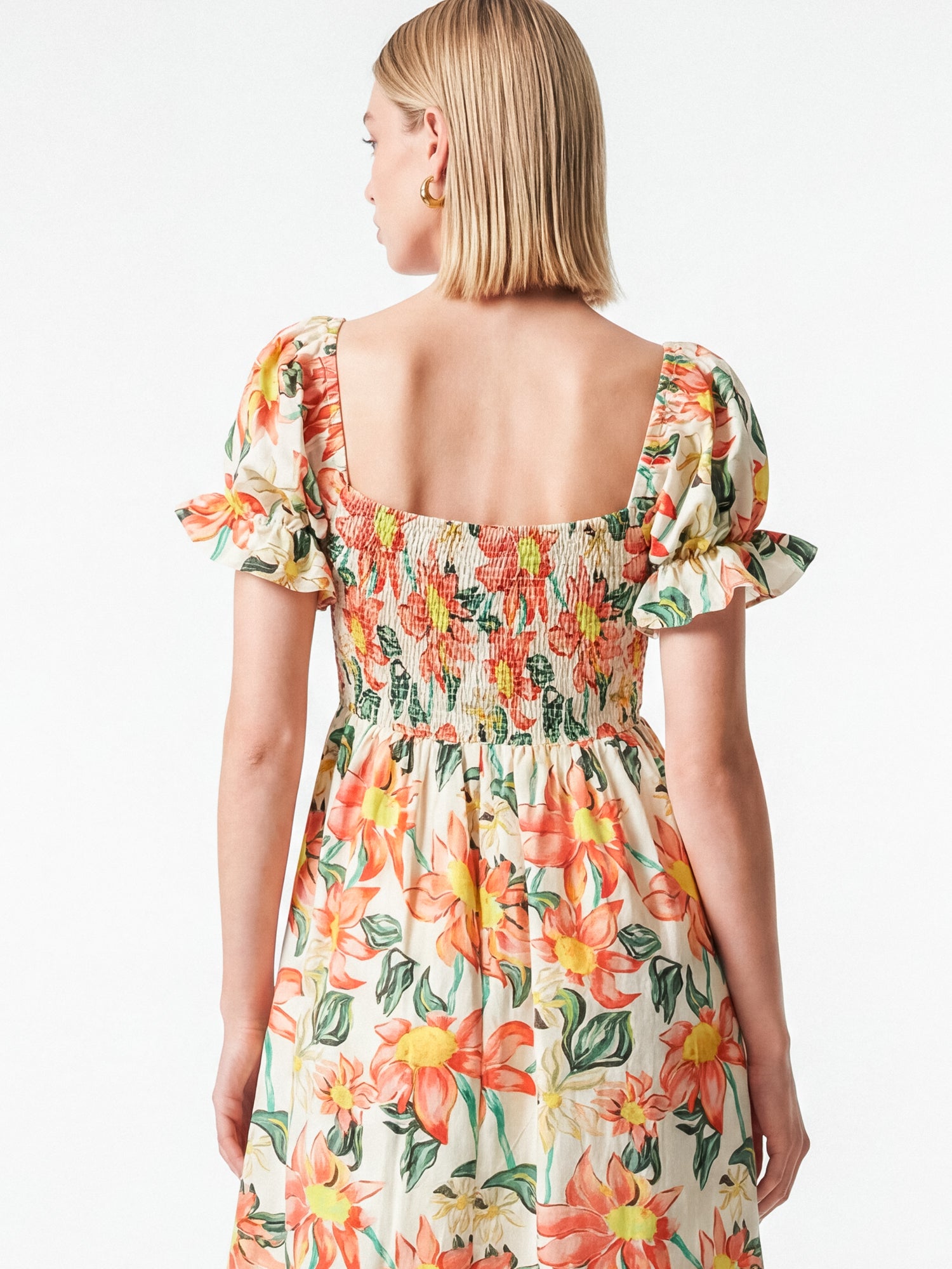 Lovedrobe Floral Print Short Sleeve Shirred Midaxi Dress
