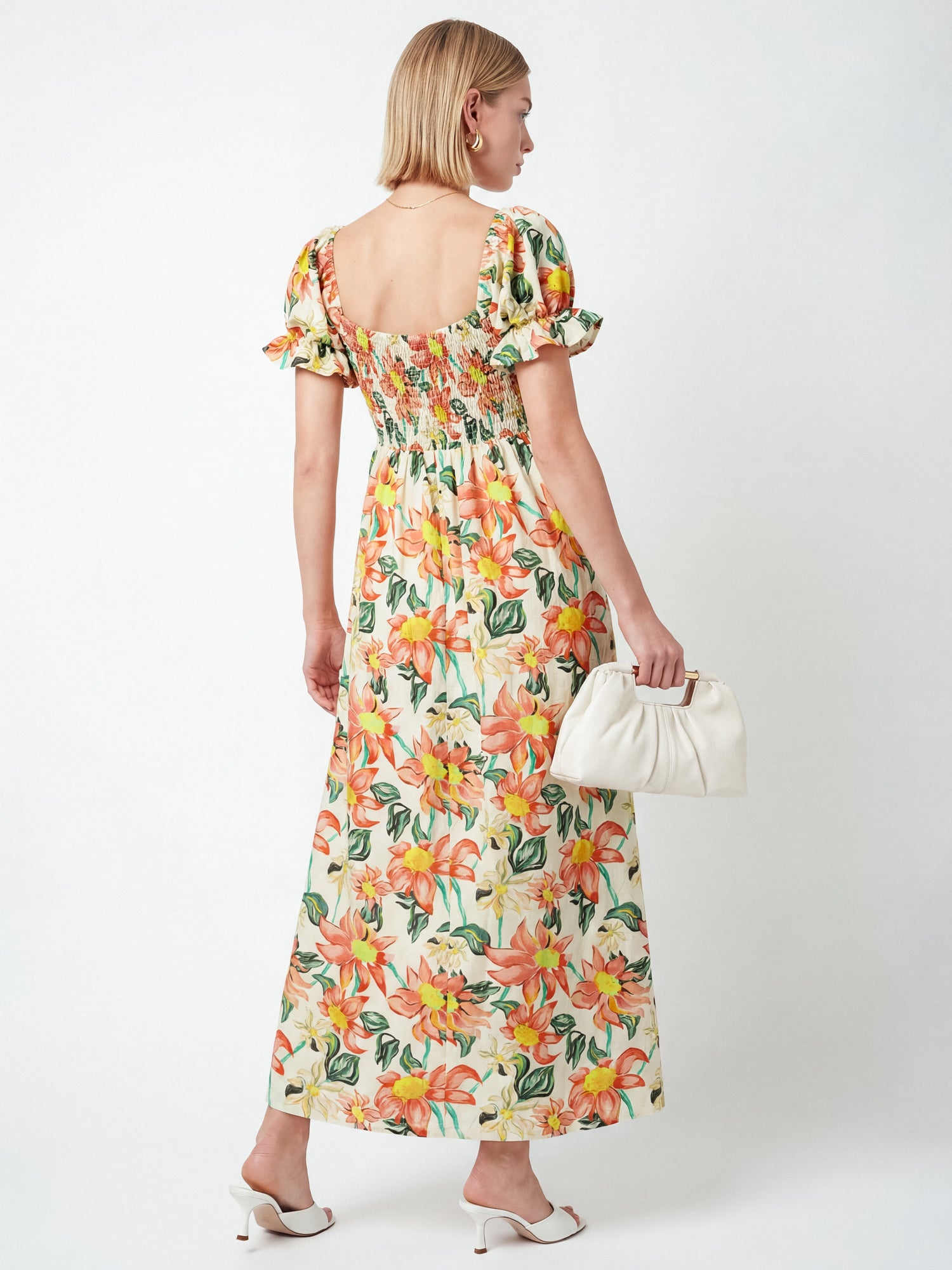 Lovedrobe Floral Print Short Sleeve Shirred Midaxi Dress