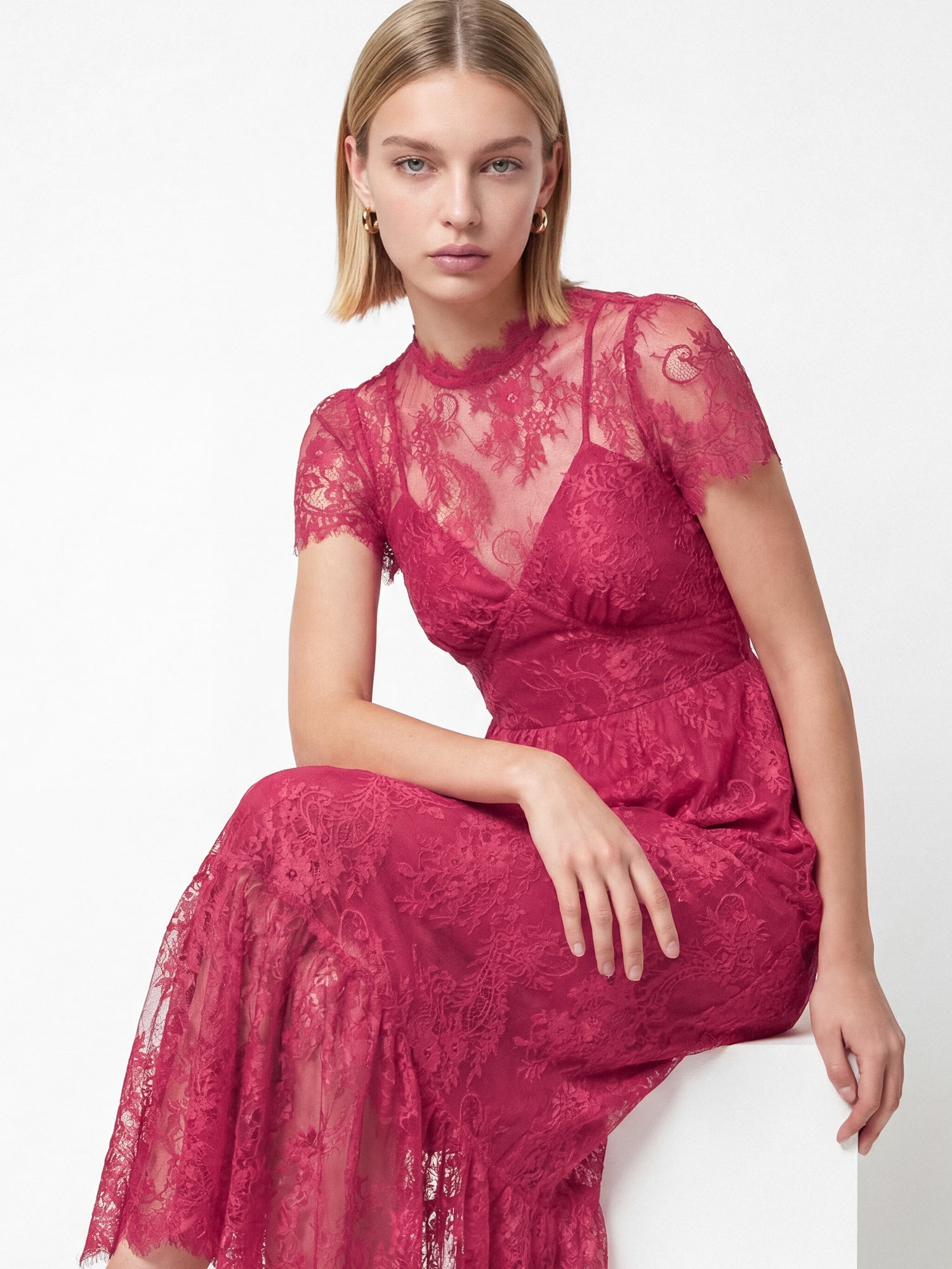 Lovedrobe Hot Pink Lace Midaxi Dress