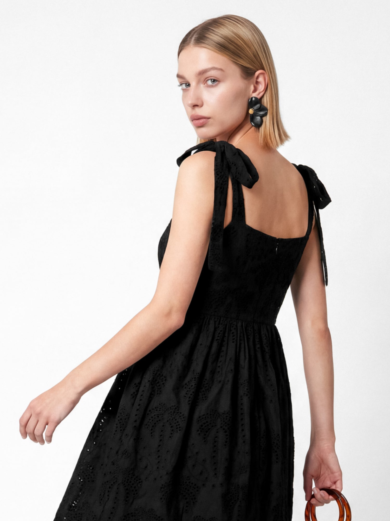 Lovedrobe Black Palm Broderie Tie-Shoulder Mini Dress
