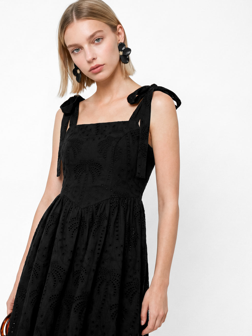 Lovedrobe Black Palm Broderie Tie-Shoulder Mini Dress