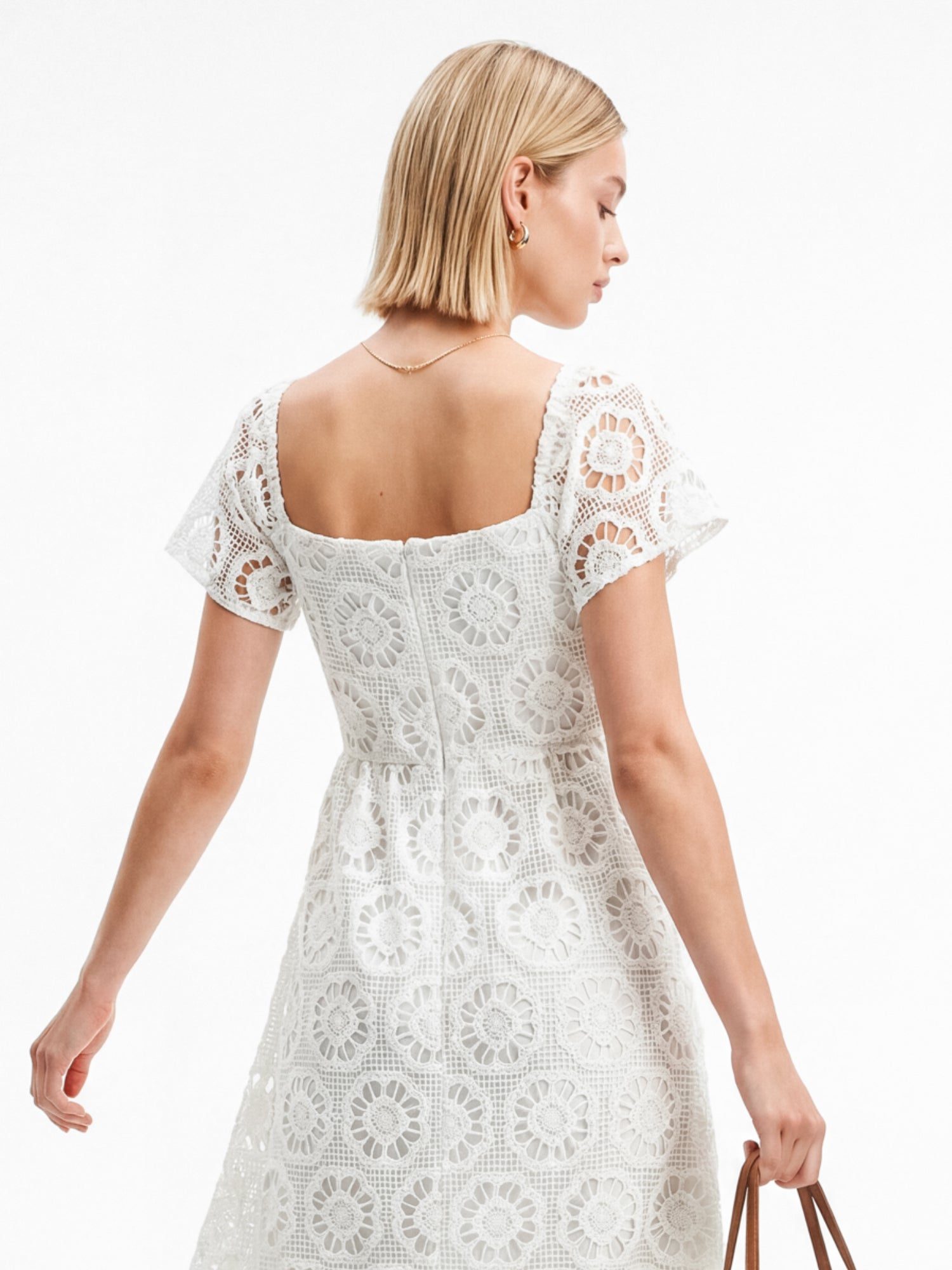 Lovedrobe Cream Floral Lace Square Neck Short Sleeve Midaxi Dress
