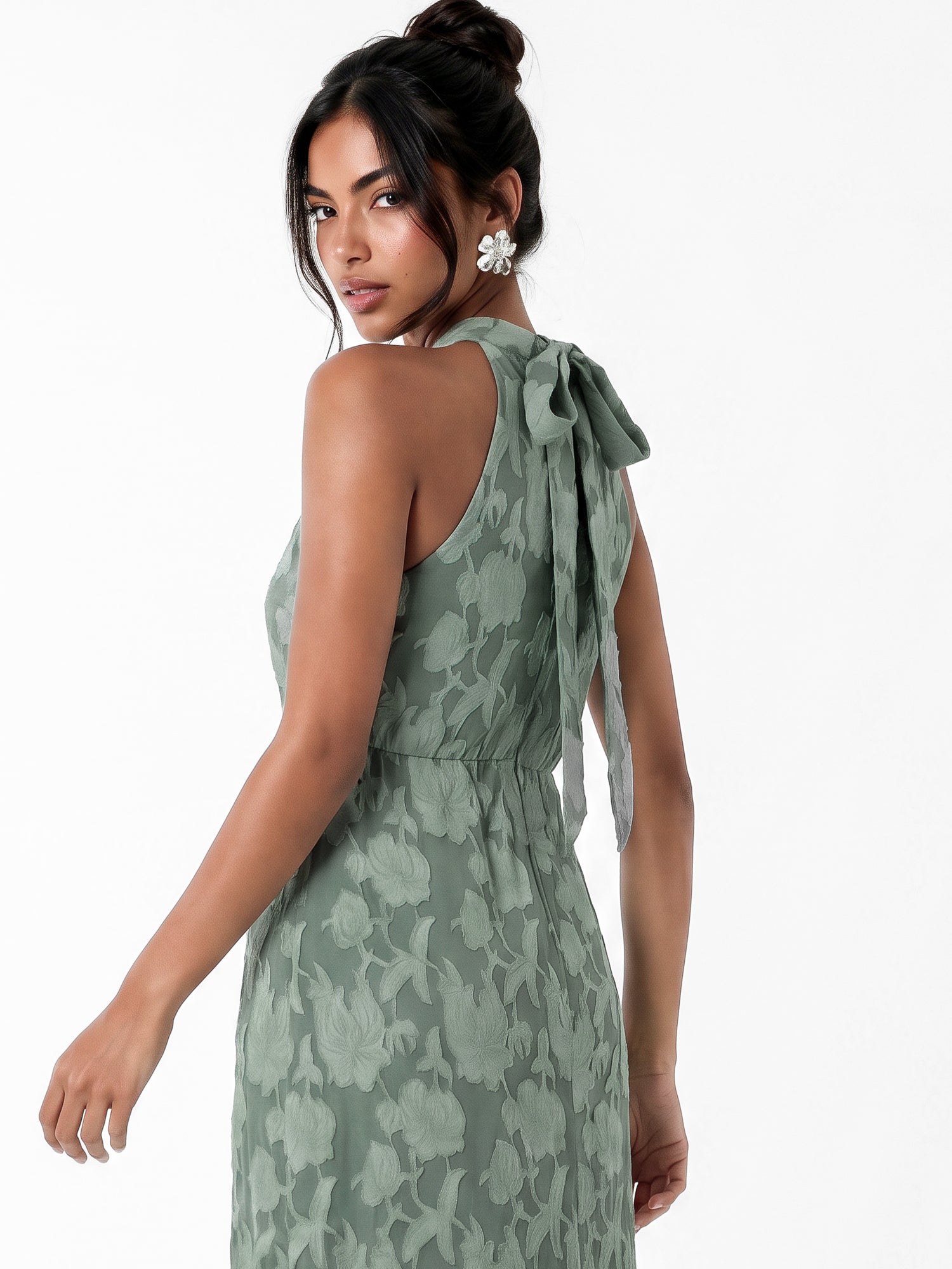 Anaya With Love Recycled Willow Green Halter Neck Ruffle Maxi Dress