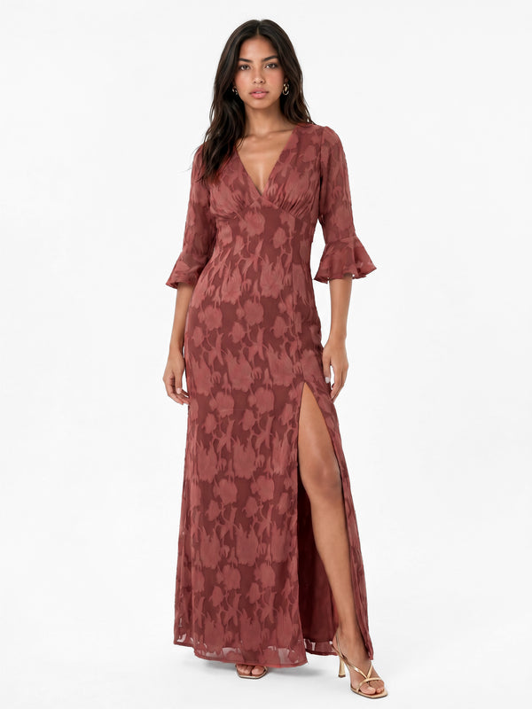 Anaya With Love Recycled Rusted Rose 3/4 Fluted Sleeves Maxi Dress