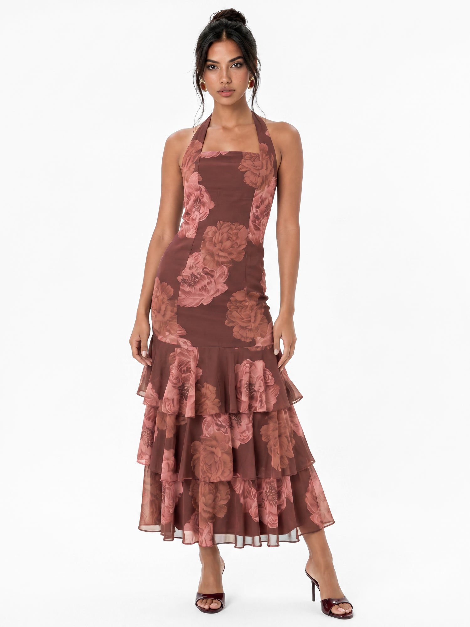 Anaya With Love Recycled Floral Print Halter Neck Tiered Midaxi Dress