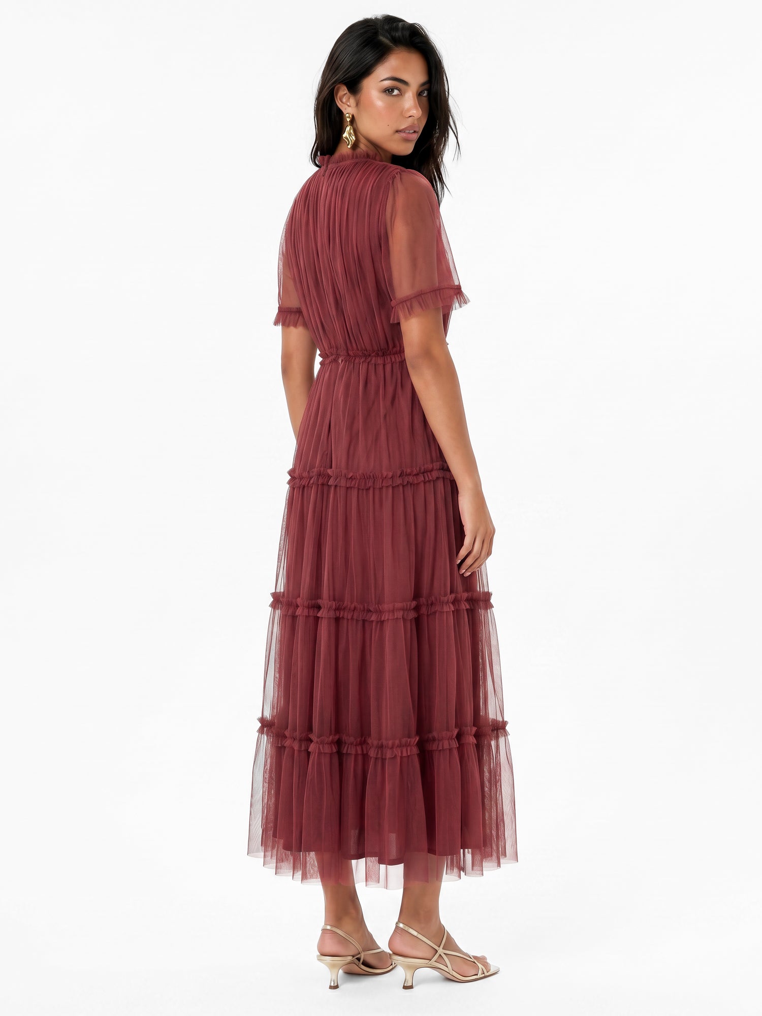 Anaya with Love Rusted Rose Keyhole Detail Short Sleeve Frill Midaxi Dress