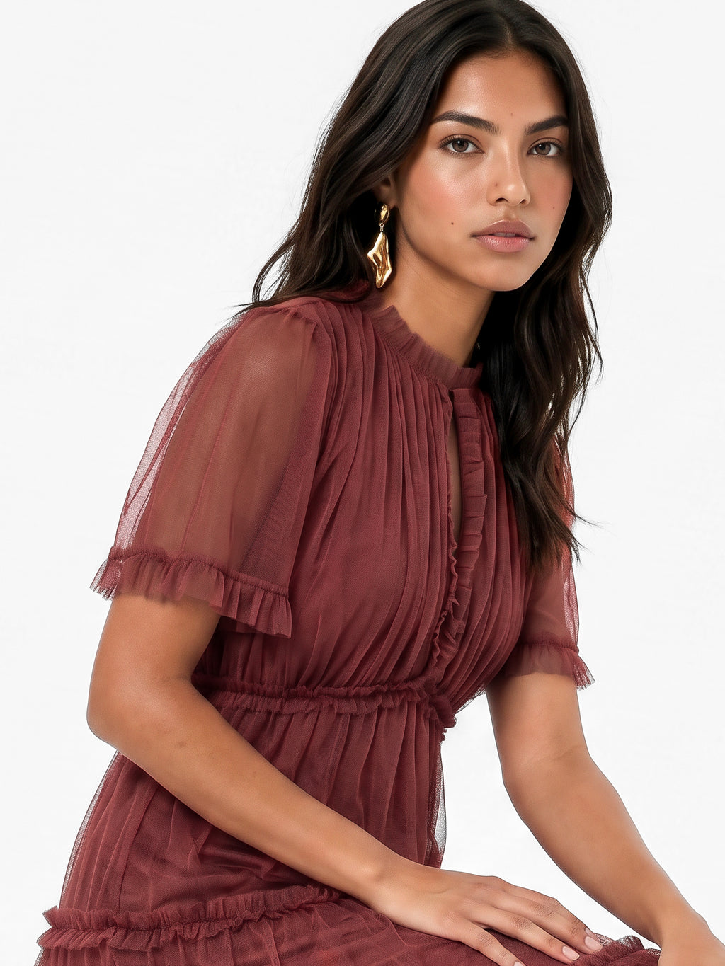 Anaya with Love Rusted Rose Keyhole Detail Short Sleeve Frill Midaxi Dress
