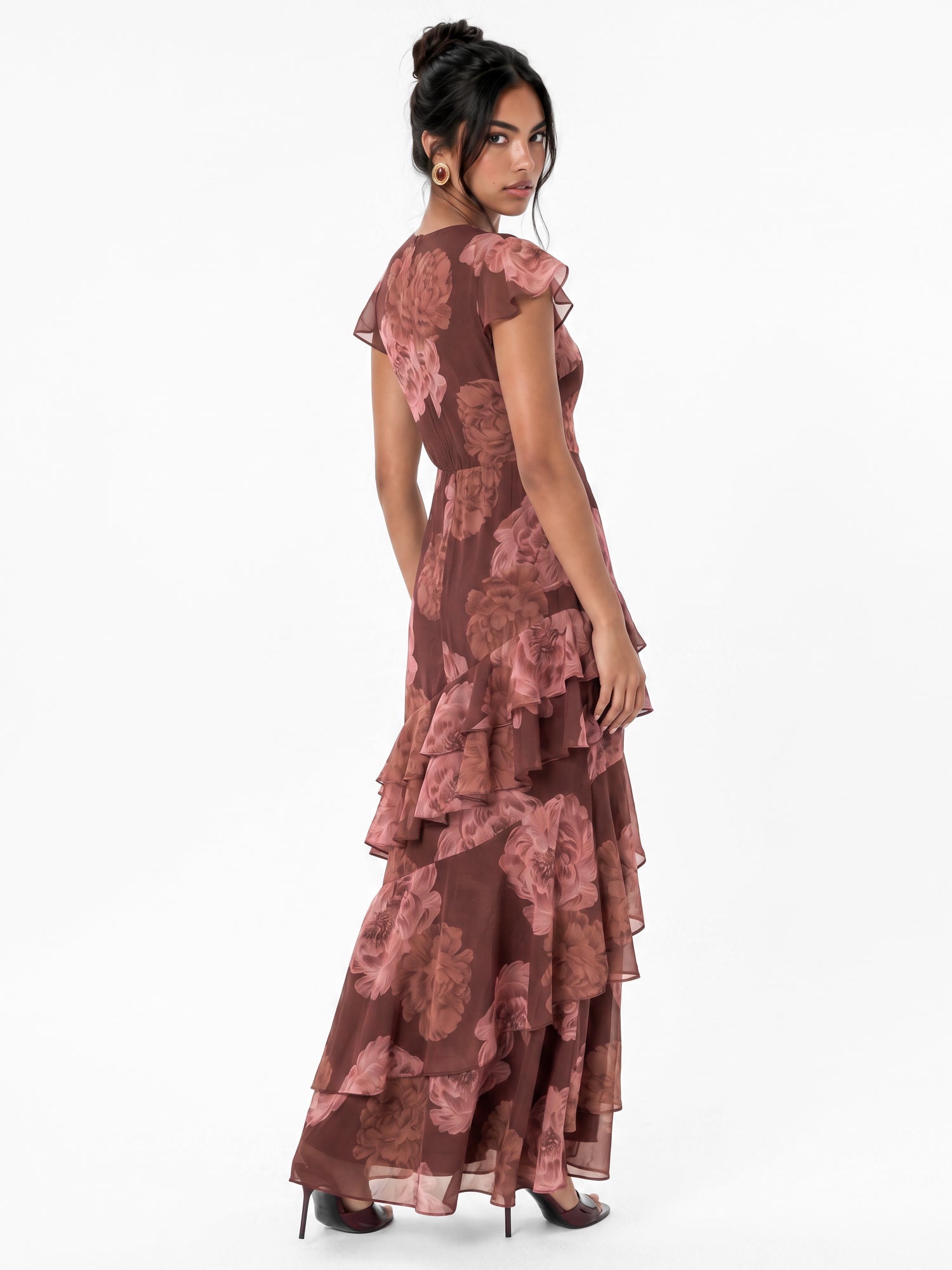 Anaya With Love Recycled Floral Print Faux Wrap Ruffle Maxi Dress