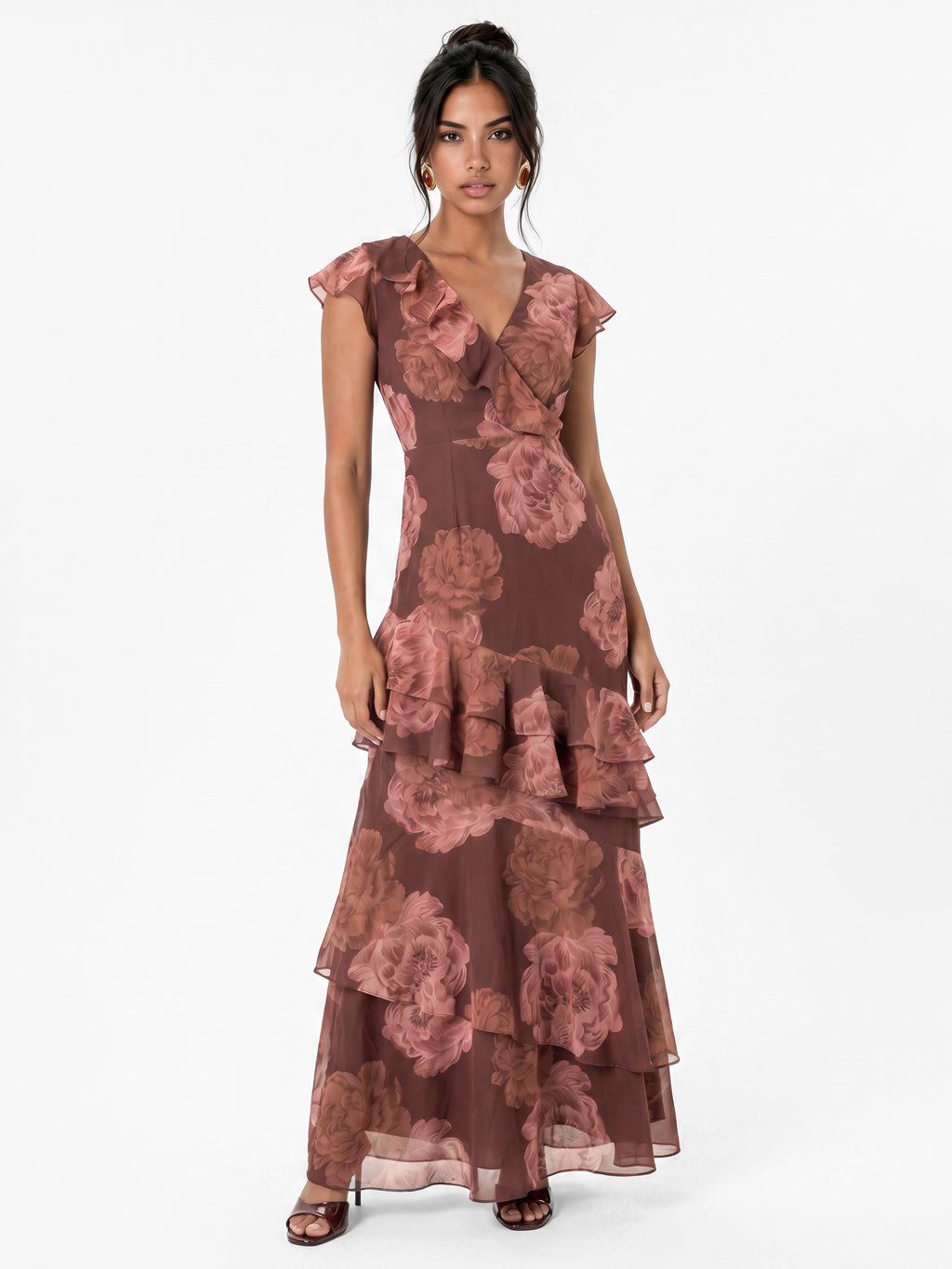 Anaya With Love Recycled Floral Print Faux Wrap Ruffle Maxi Dress