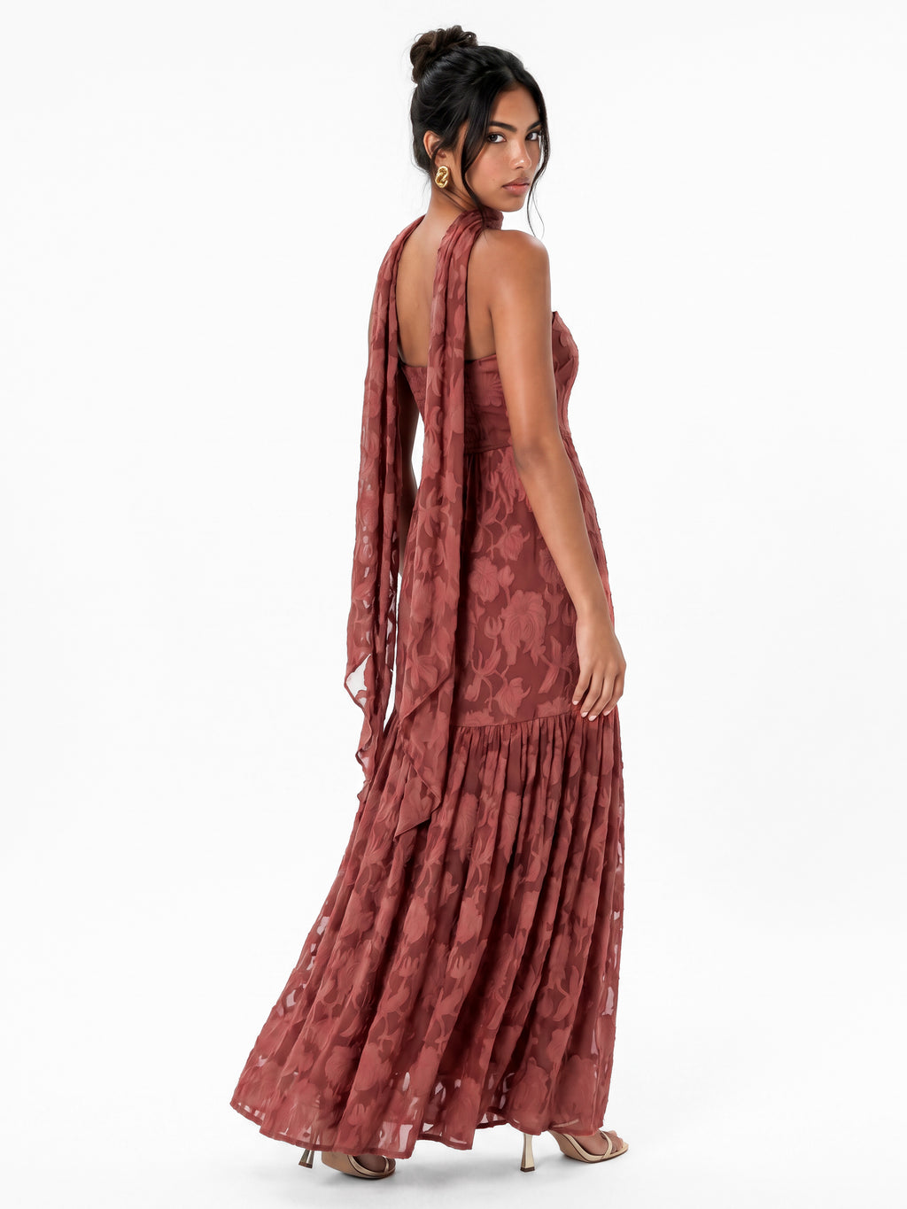 Anaya With Love Recycled Floral Burnout Bandeau Maxi Dress with Scarf