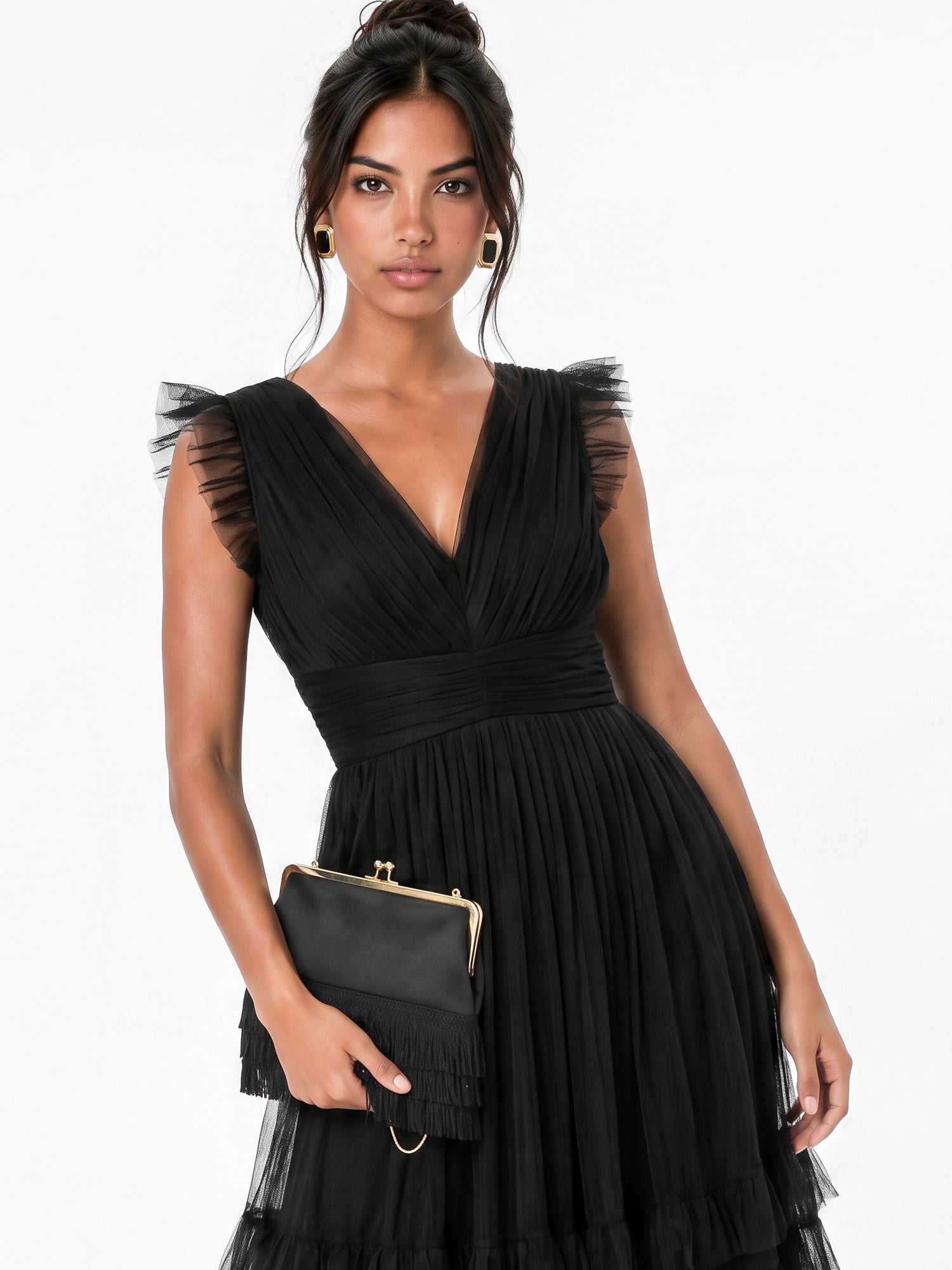Anaya With Love Recycled Black Flutter Sleeve Ruffle Maxi Dress