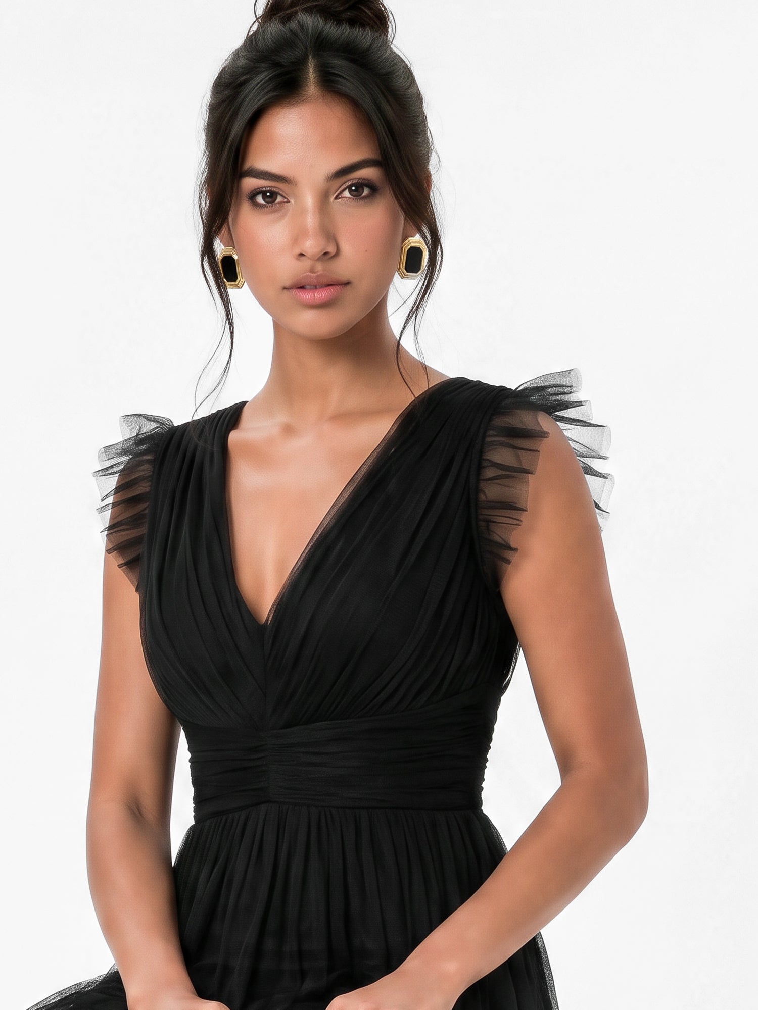 Anaya With Love Recycled Black Flutter Sleeve Ruffle Maxi Dress