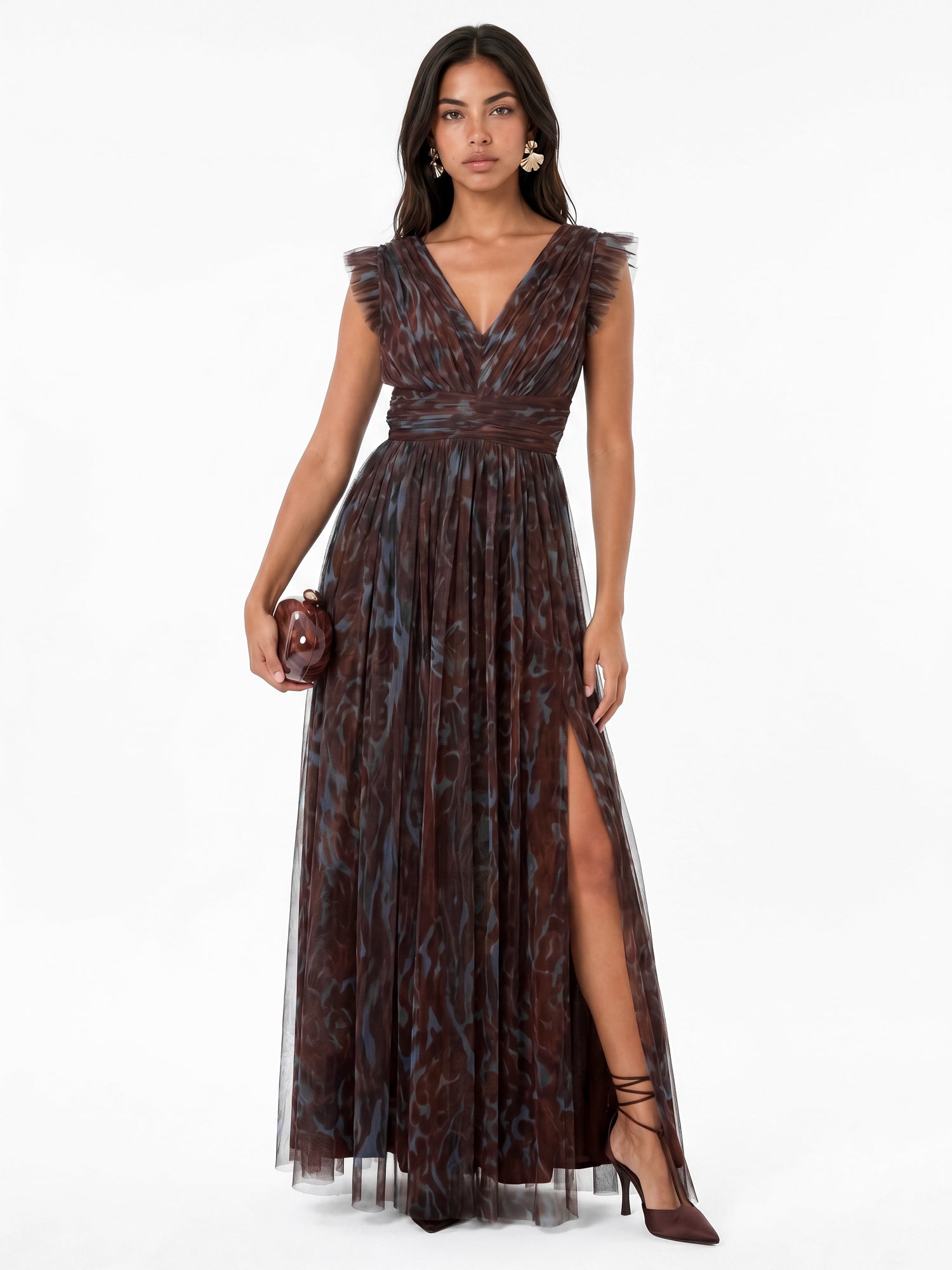 Anaya With Love Recycled Animal Print Flutter Sleeve Maxi Dress