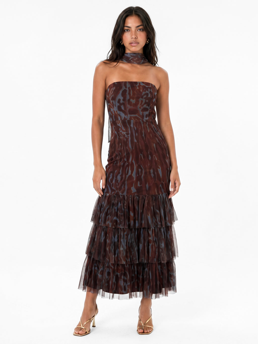Anaya With Love Recycled Animal Print Bandeau Maxi Dress with Scarf