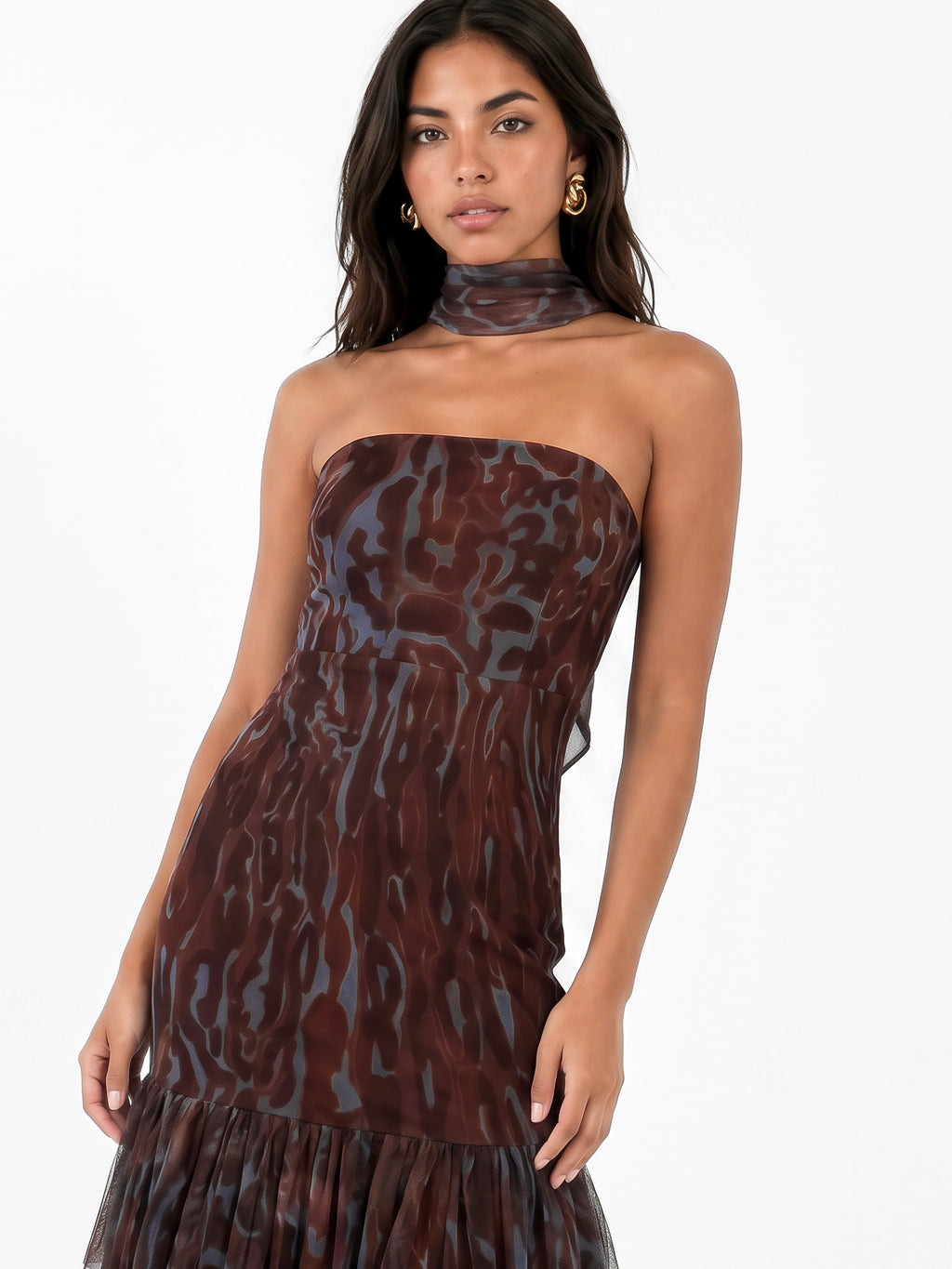 Anaya With Love Recycled Animal Print Bandeau Maxi Dress with Scarf