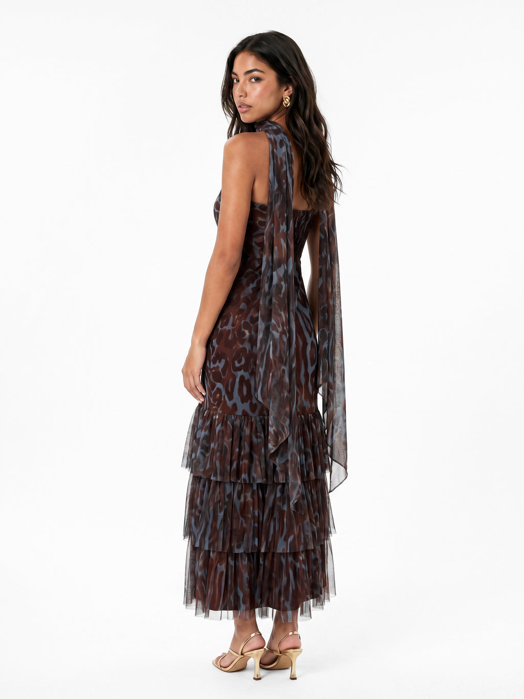 Anaya With Love Recycled Animal Print Bandeau Maxi Dress with Scarf