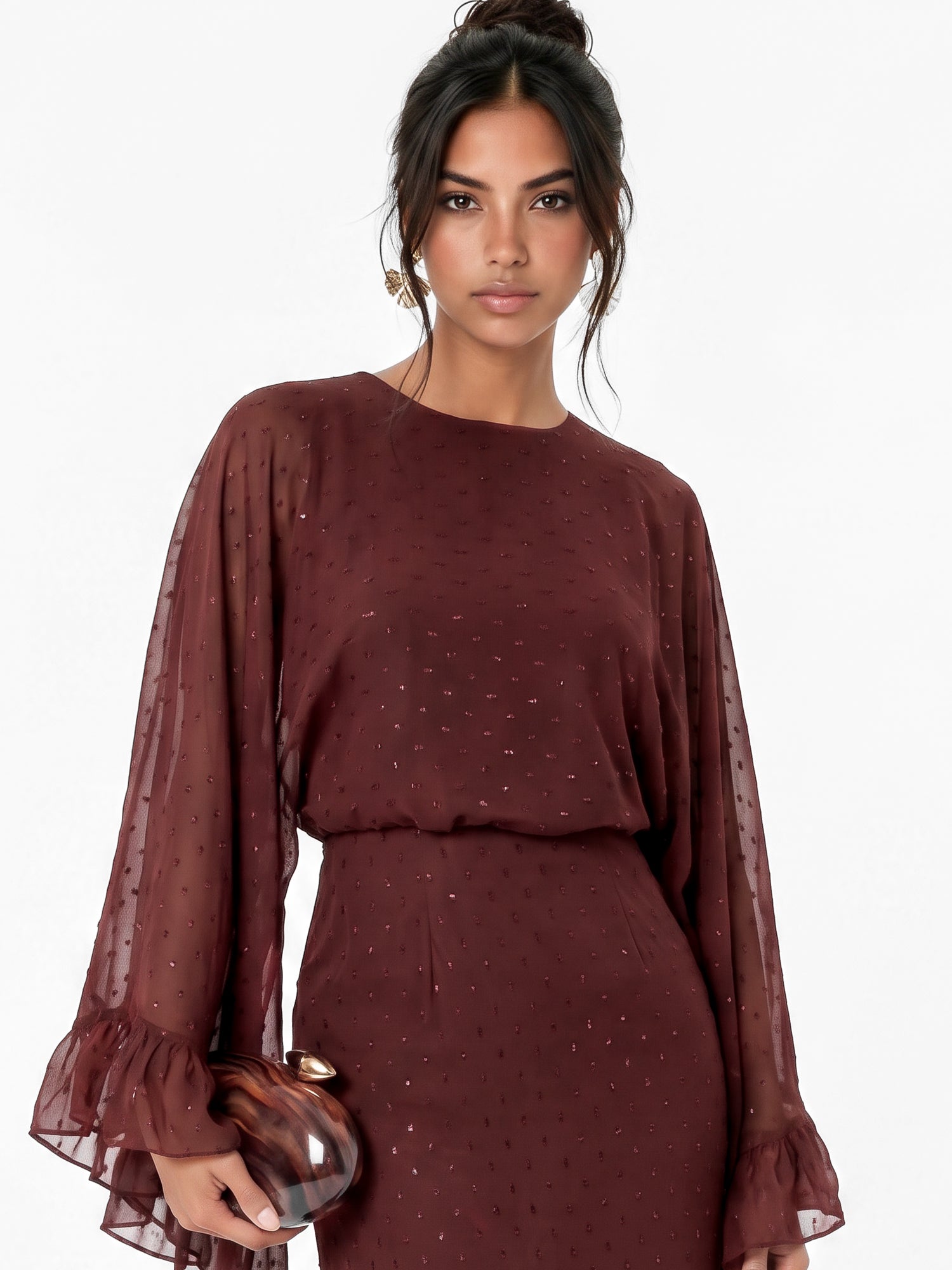 Anaya With Love Recycled Chocolate Oversized Ruffle Sleeve Maxi Dress