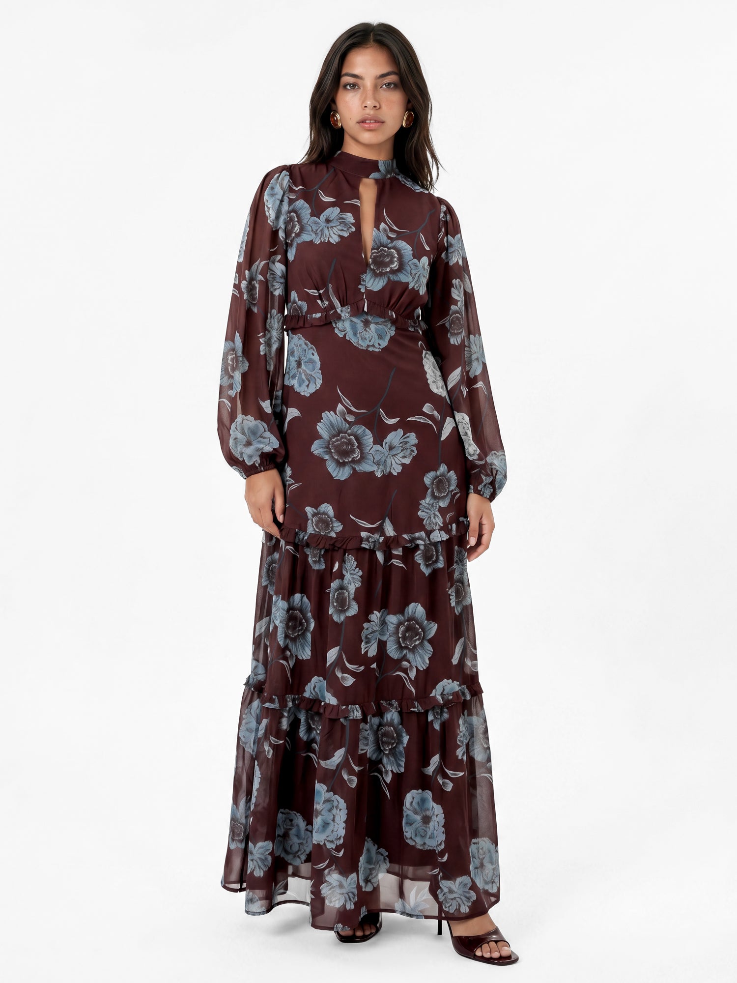 Anaya With Love Recycled Floral High Neck Tiered Maxi Dress