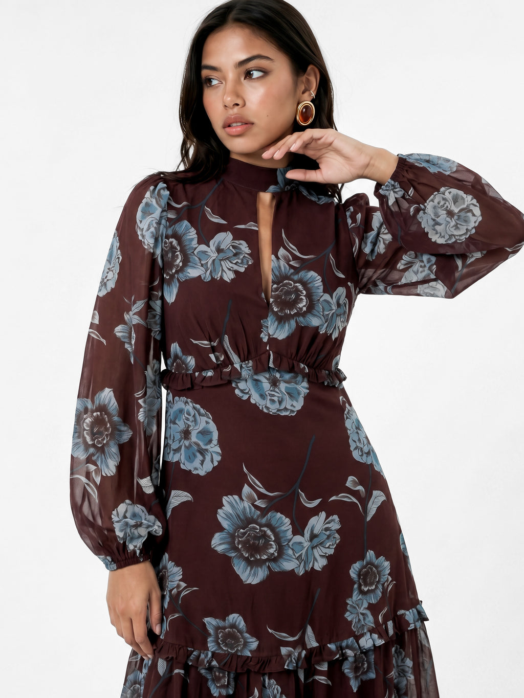 Anaya With Love Recycled Floral High Neck Tiered Maxi Dress