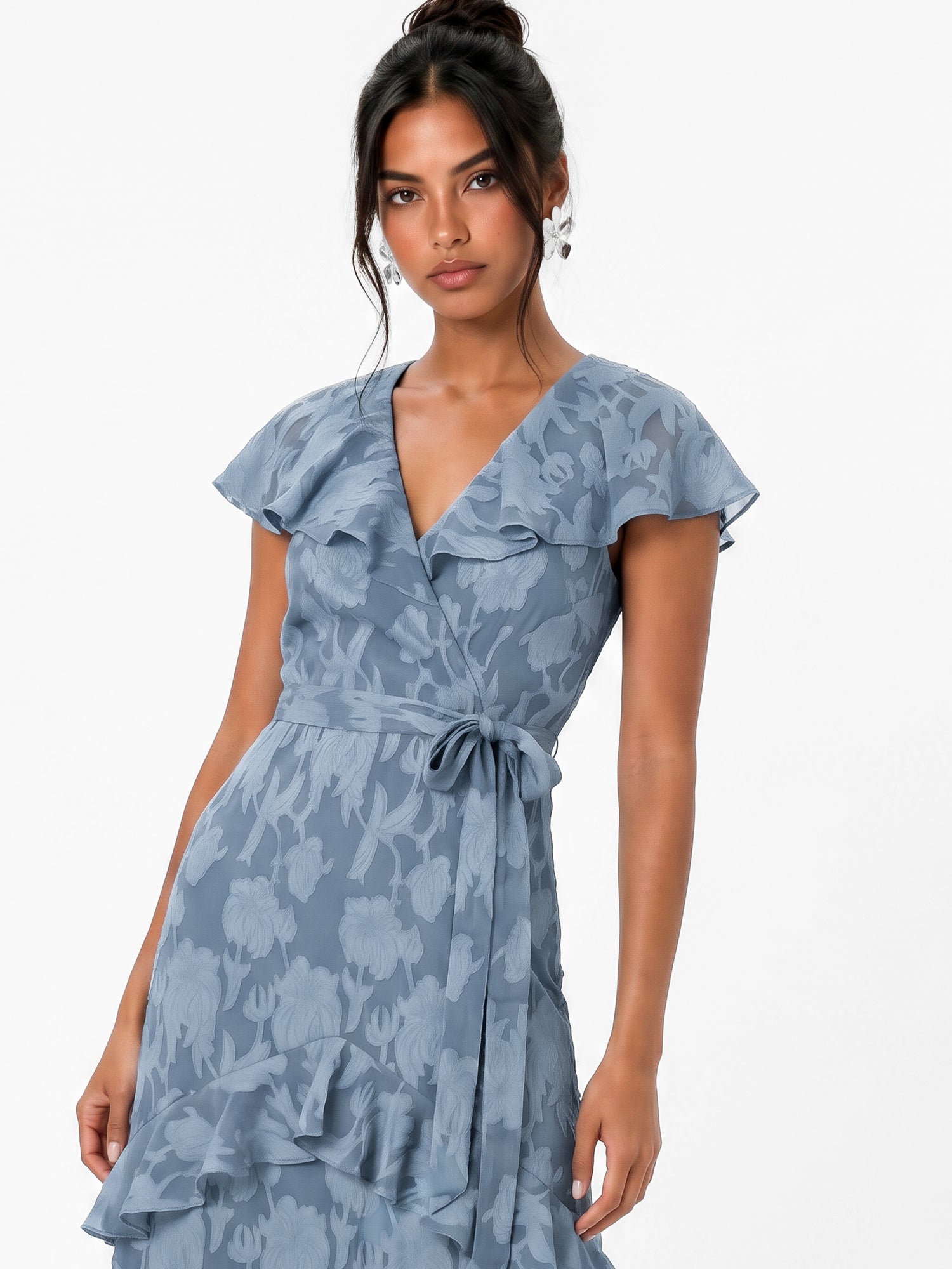 Anaya With Love Recycled Opal Blue Floral Burnout Cape Detail Maxi Dress