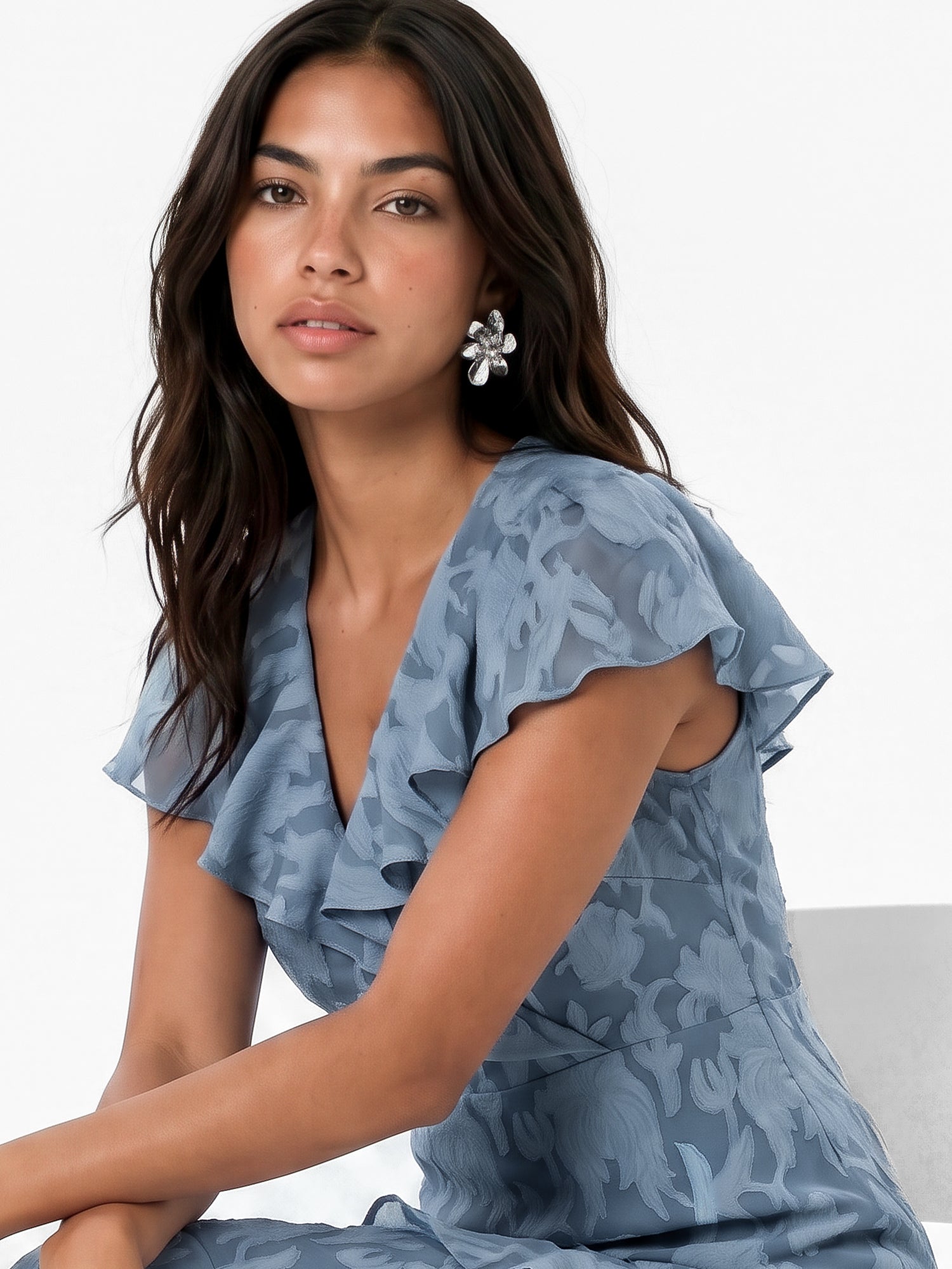 Anaya With Love Recycled Opal Blue Floral Burnout Cape Detail Maxi Dress