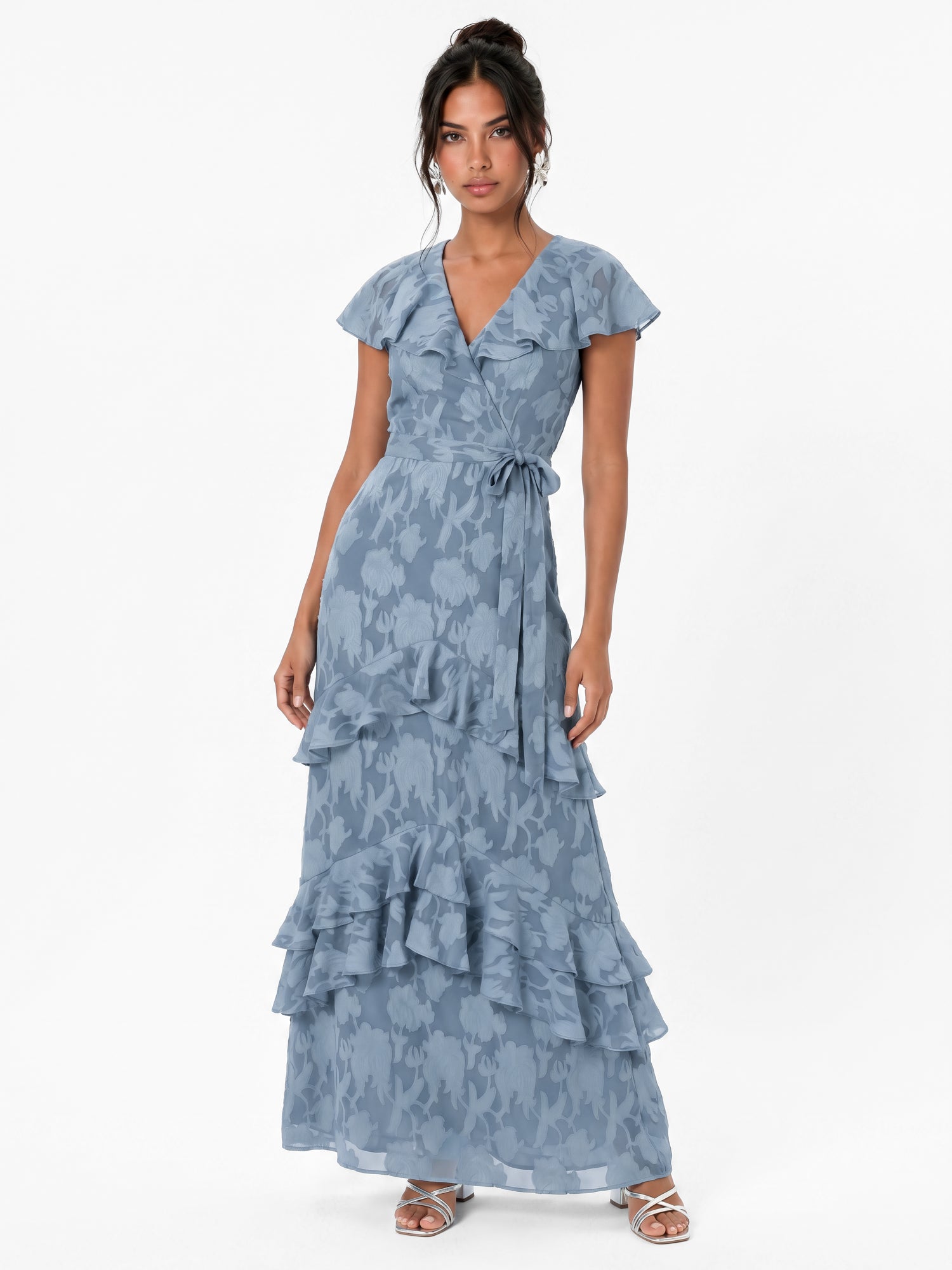 Anaya With Love Recycled Opal Blue Floral Burnout Cape Detail Maxi Dress
