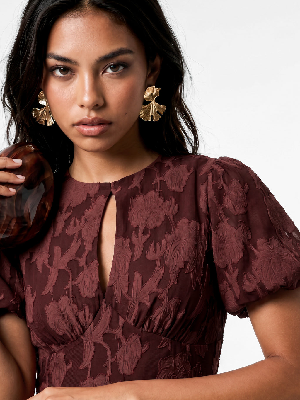 Anaya With Love Recycled Chocolate Floral Burnout Tiered Midaxi Dress