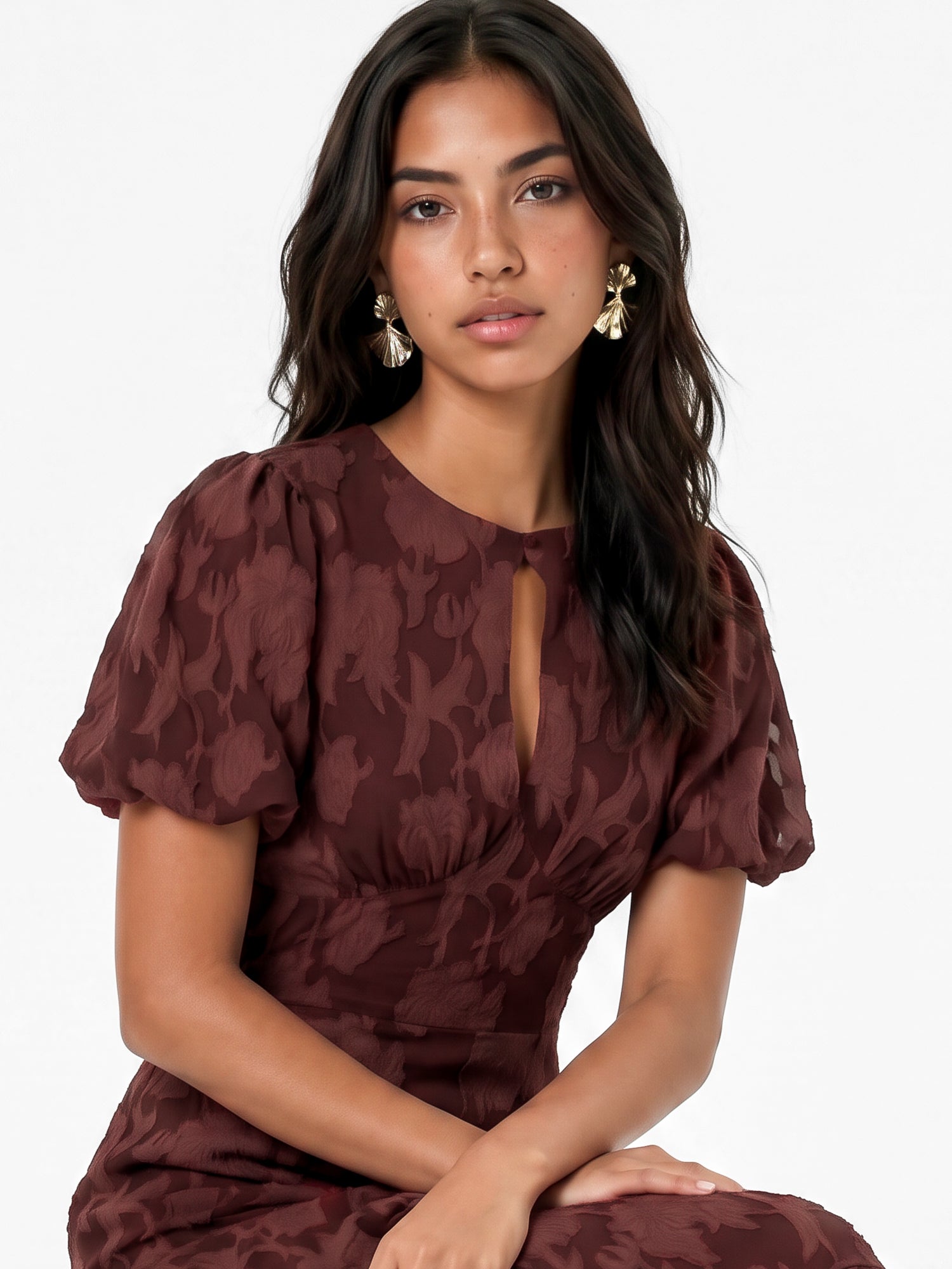 Anaya With Love Recycled Chocolate Floral Burnout Tiered Midaxi Dress