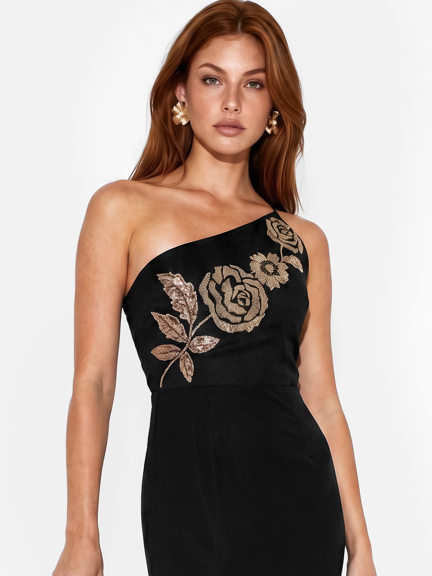 Maya Black Embellished Strappy One Shoulder Maxi Dress