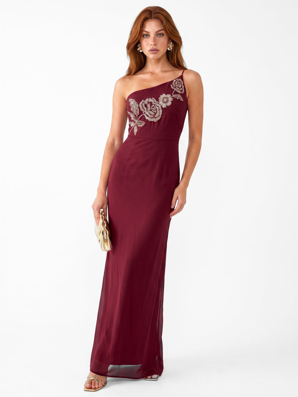 Maya Ruby Embellished Strappy One Shoulder Maxi Dress