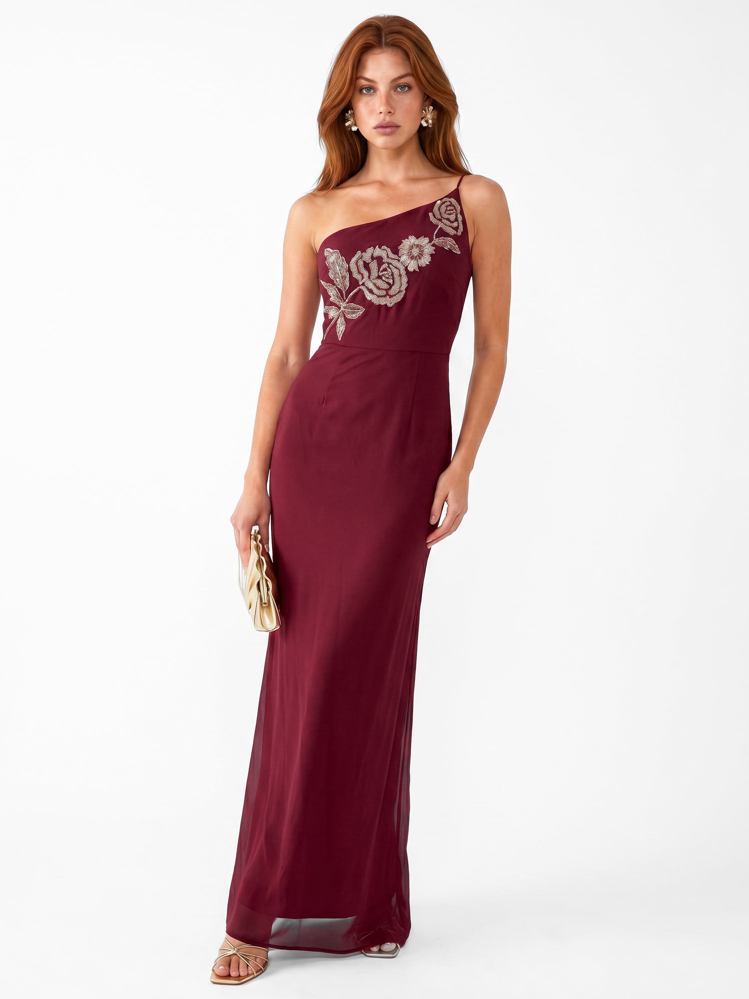 Maya Ruby Embellished Strappy One Shoulder Maxi Dress