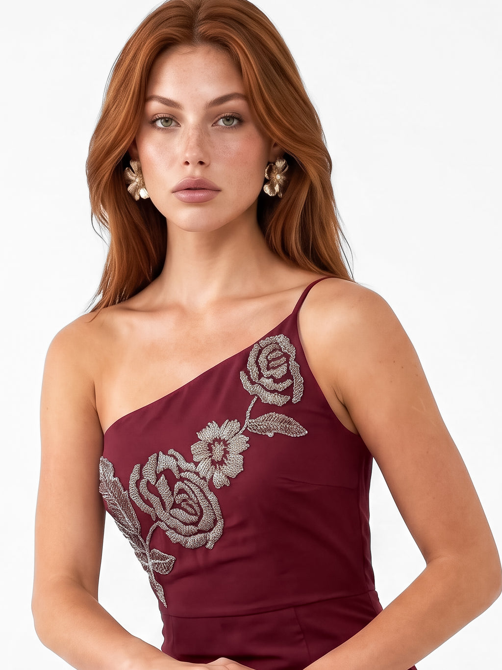 Maya Ruby Embellished Strappy One Shoulder Maxi Dress