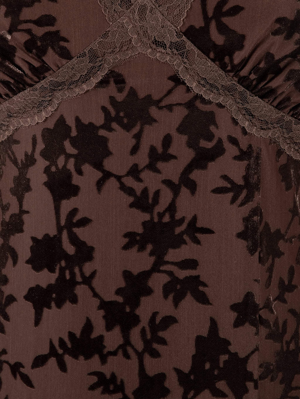 Maya Chocolate Velvet Devore Strappy Maxi Dress with Lace Trims