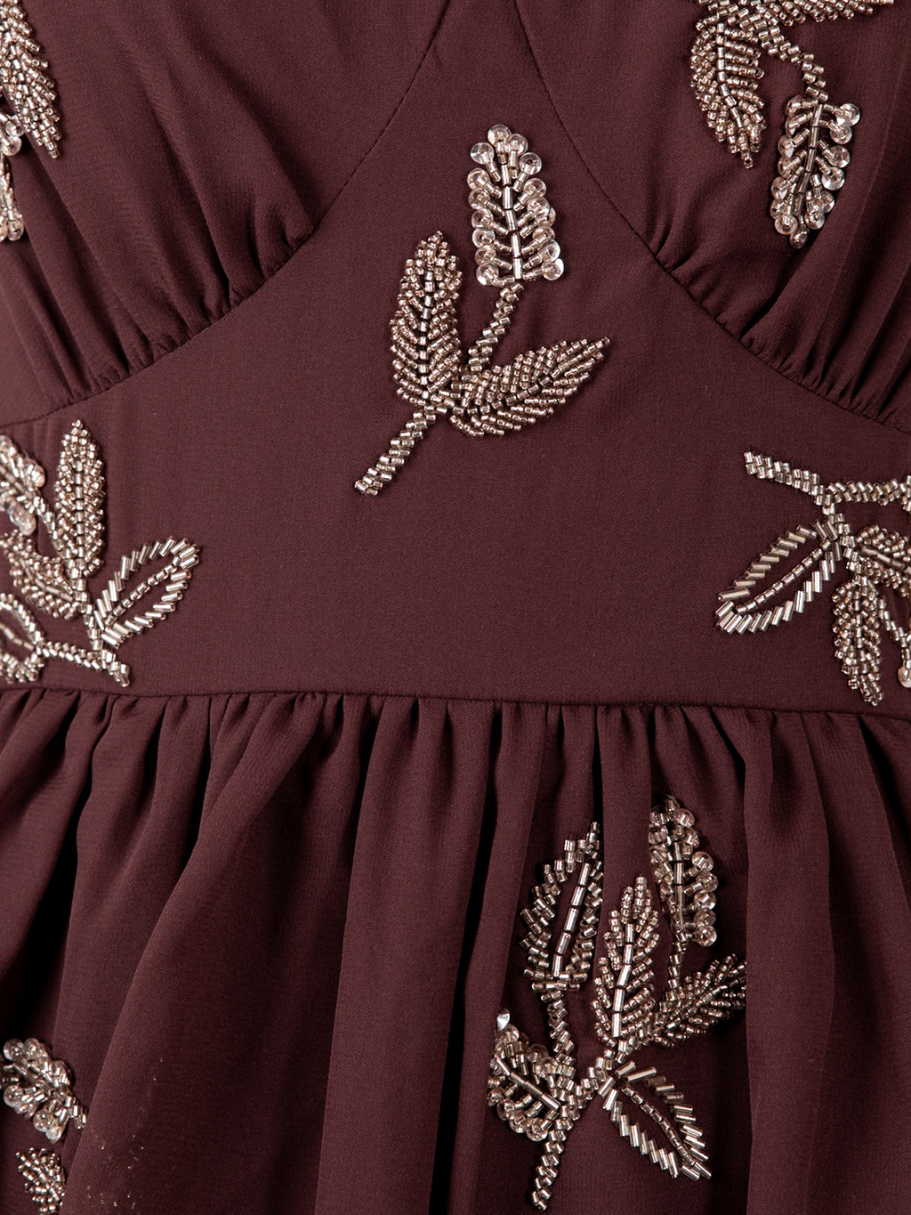 Maya Espresso Leaf Embellished Sleeveless Tiered Maxi Dress