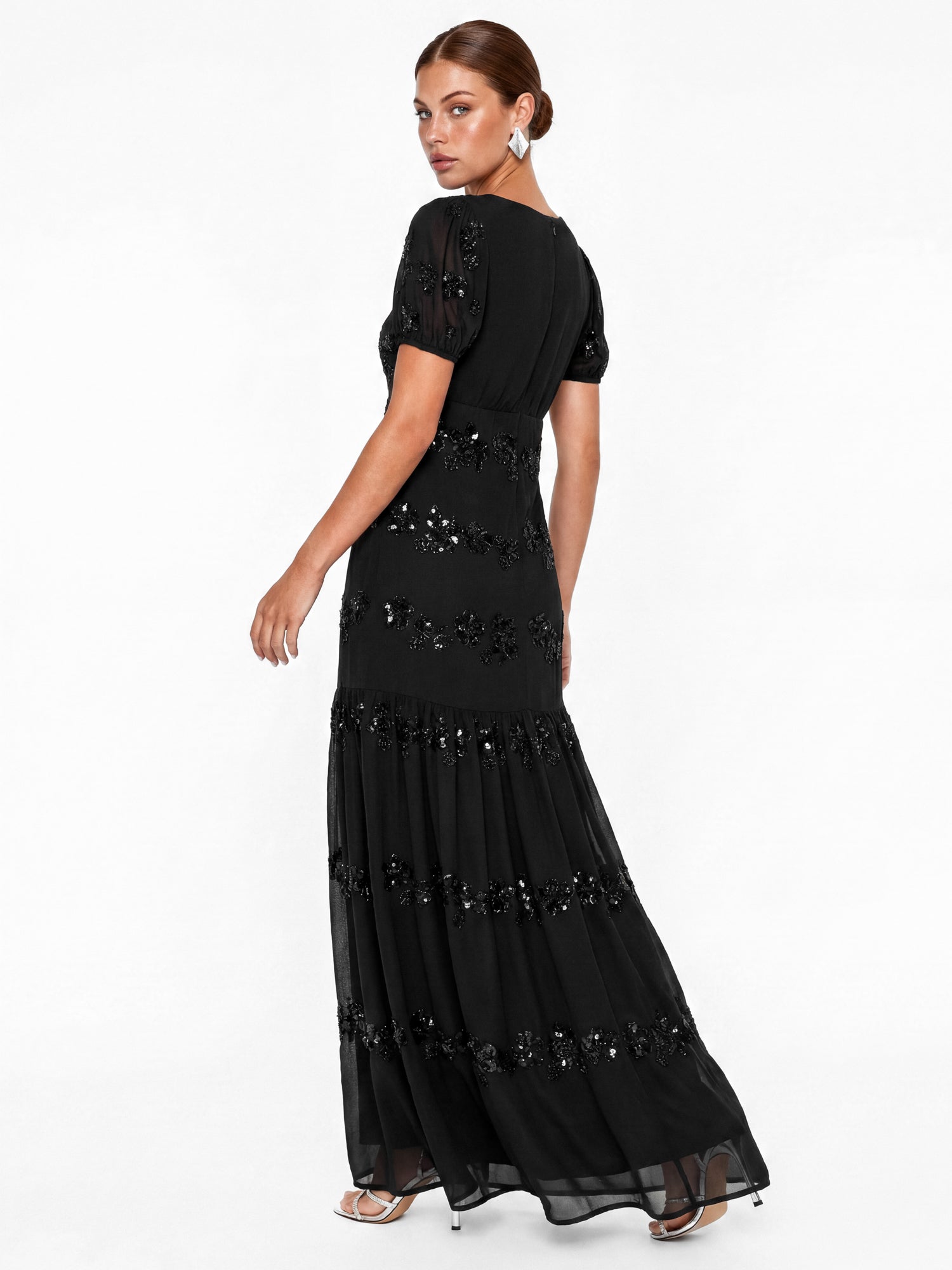 Maya Black Embellished Short Sleeve Maxi Dress