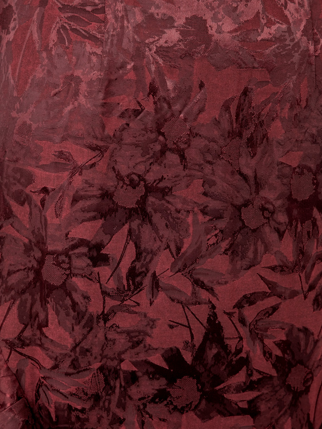 Maya Dark Red Floral Jacquard Waterfall Ruffle Satin Maxi Dress
