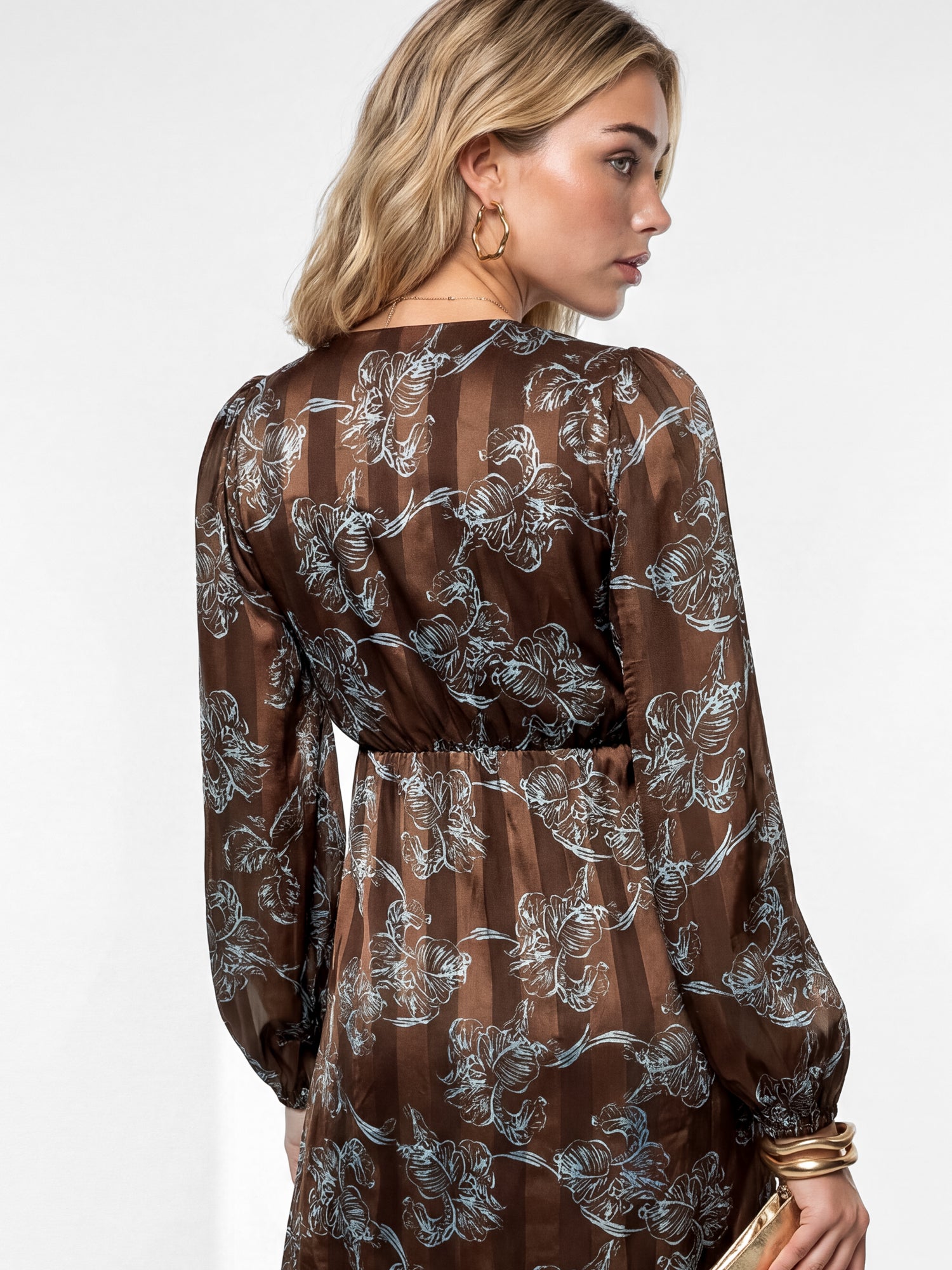 Lovedrobe Floral Print Burnout Satin Stripe Midaxi Dress