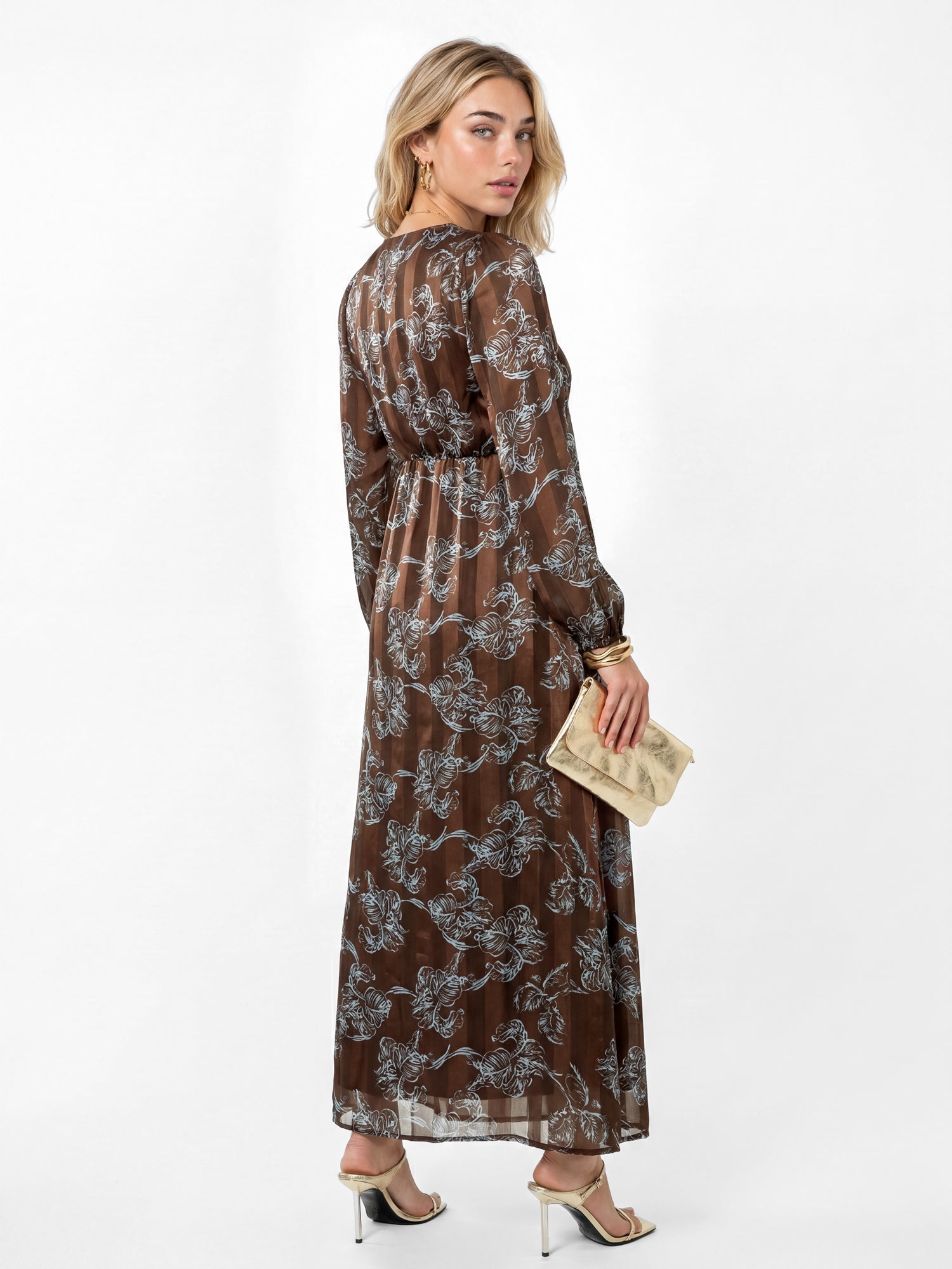 Lovedrobe Floral Print Burnout Satin Stripe Midaxi Dress