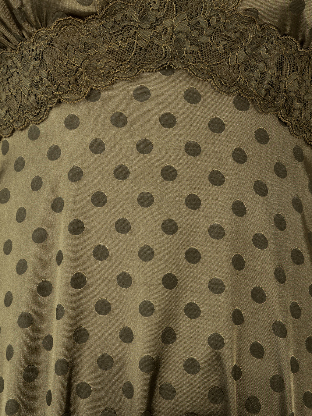 Lovedrobe Olive Polka Dot V Neck Midaxi Dress with Lace Trim