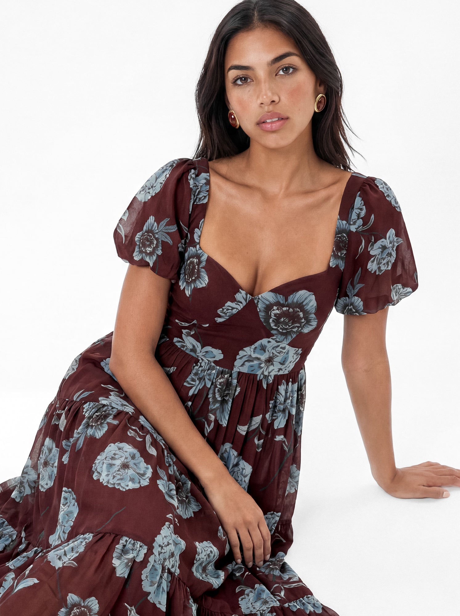 Anaya With Love Recycled Floral Sweetheart Neck & Tie-Back Midaxi Dress