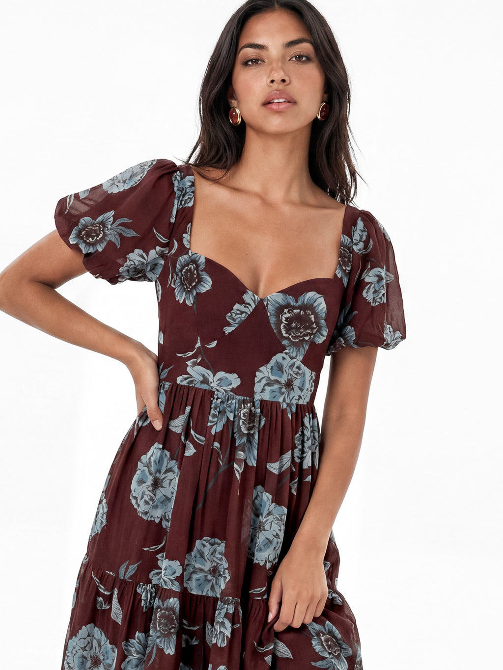 Anaya With Love Recycled Floral Sweetheart Neck & Tie-Back Midaxi Dress