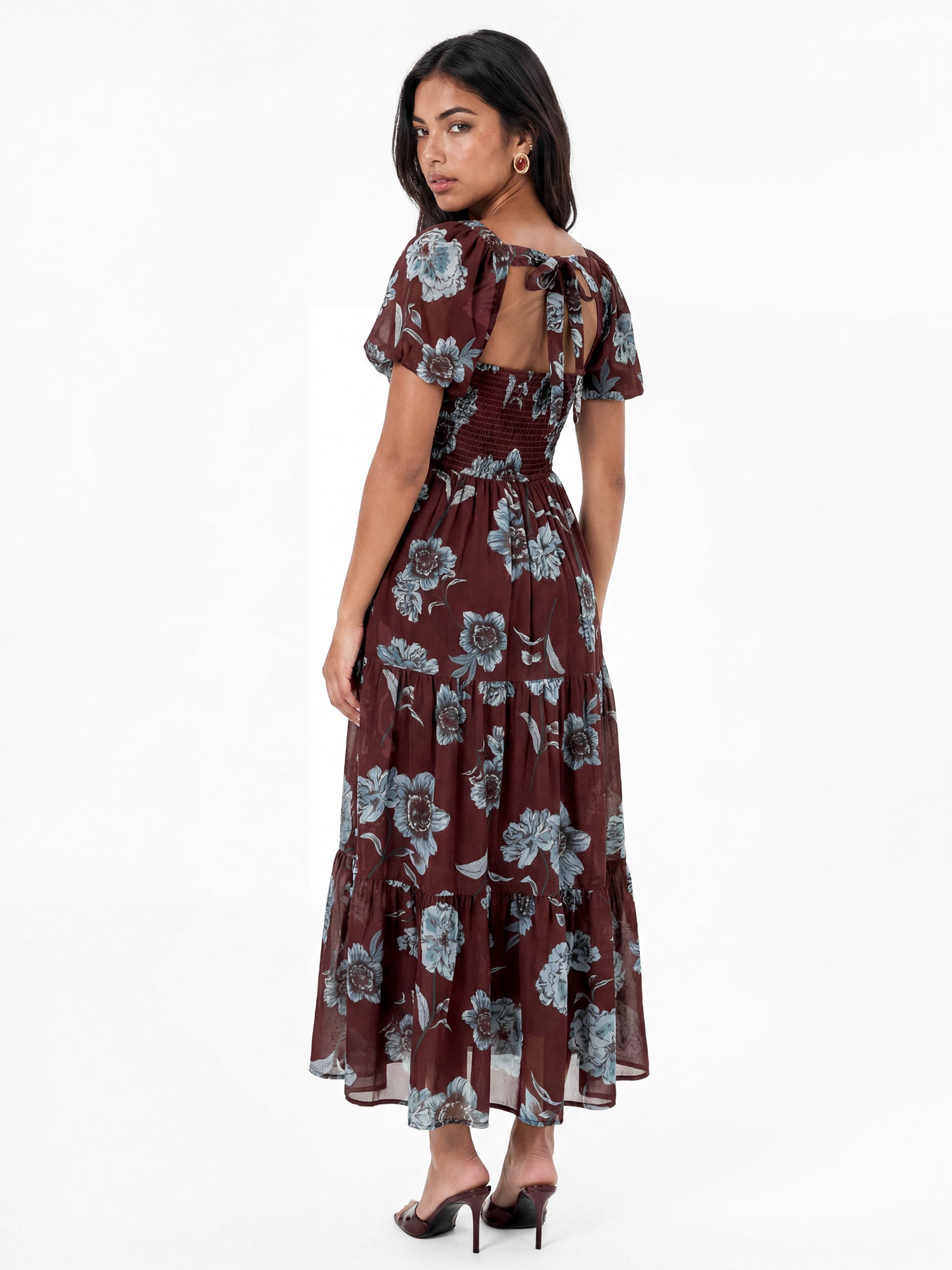 Anaya With Love Recycled Floral Sweetheart Neck & Tie-Back Midaxi Dress
