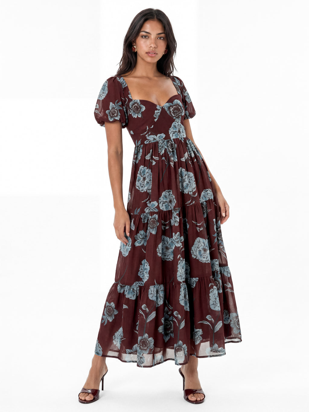Anaya With Love Recycled Floral Sweetheart Neck & Tie-Back Midaxi Dress