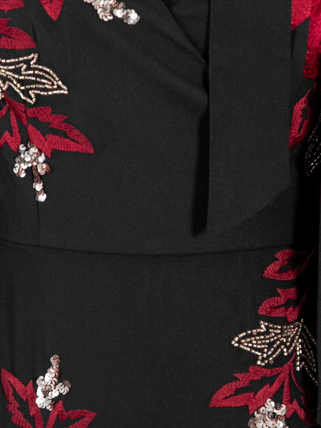 Maya Black Floral Embroidered Faux Wrap Maxi Dress with Necktie