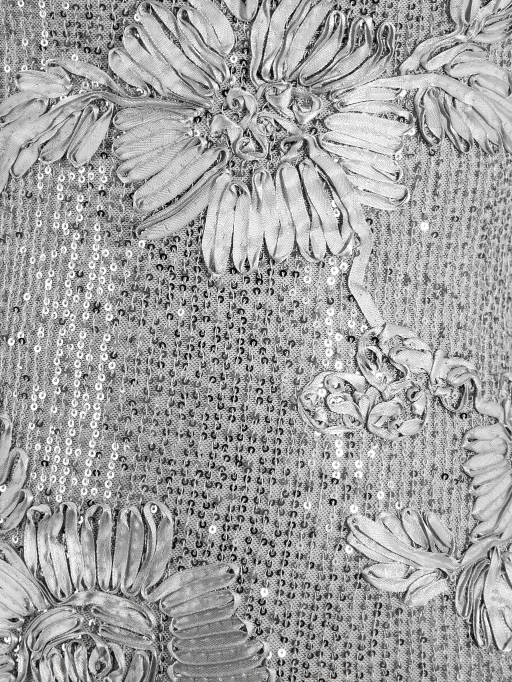 Maya Silver Floral Ribbon Applique & Sequin Sleeveless Maxi Dress